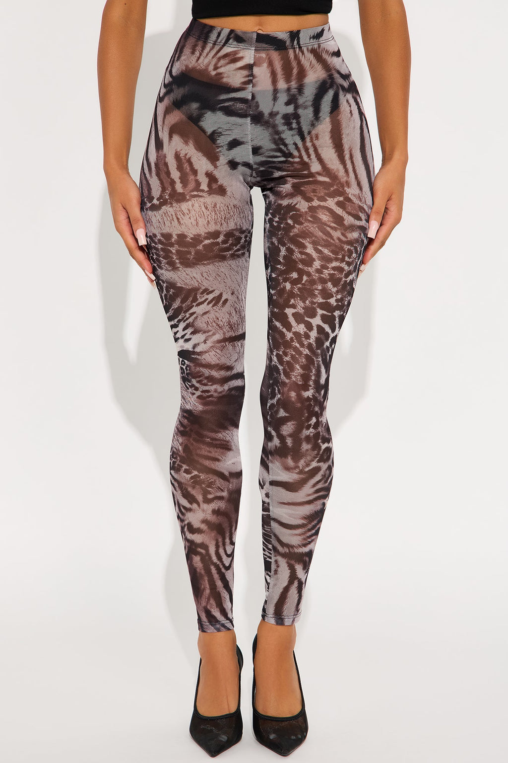 Avalina Animal Print Mesh Legging - Grey/combo