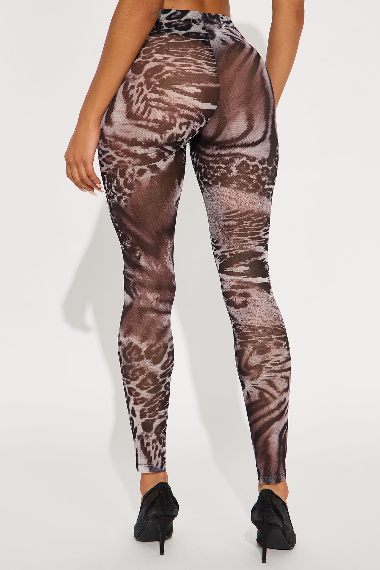 Avalina Animal Print Mesh Legging - Grey/combo