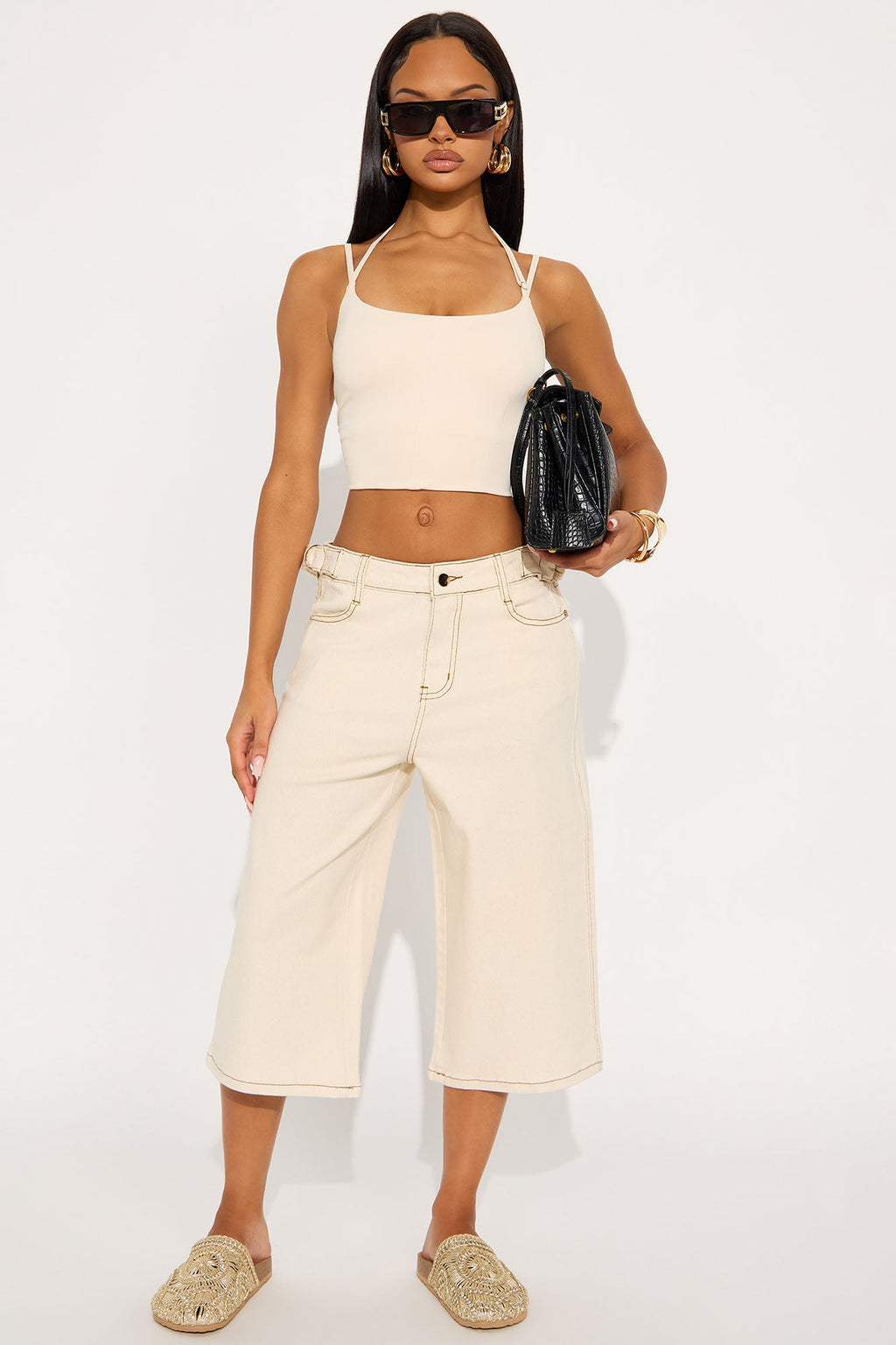 On Melrose Waistband Tab Denim Jorts - Cream