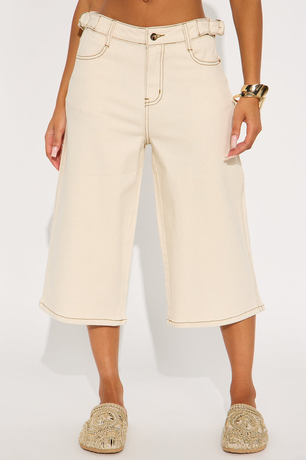 On Melrose Waistband Tab Denim Jorts - Cream