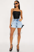 Tie A Bow High Rise Denim Shorts - Medium Wash