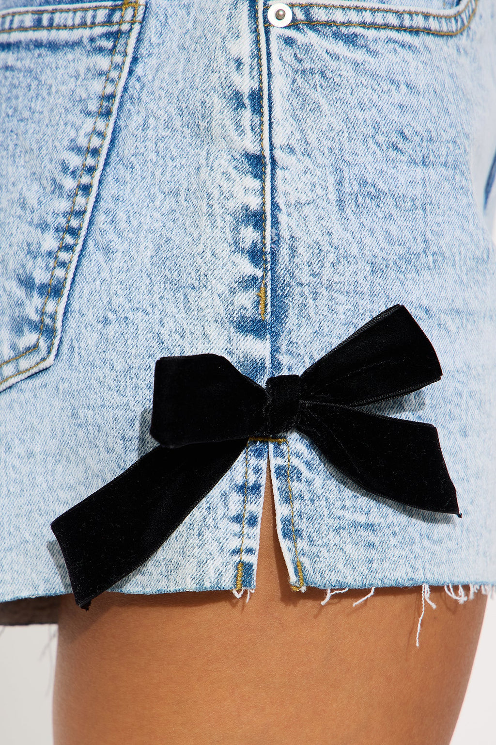 Tie A Bow High Rise Denim Shorts - Medium Wash
