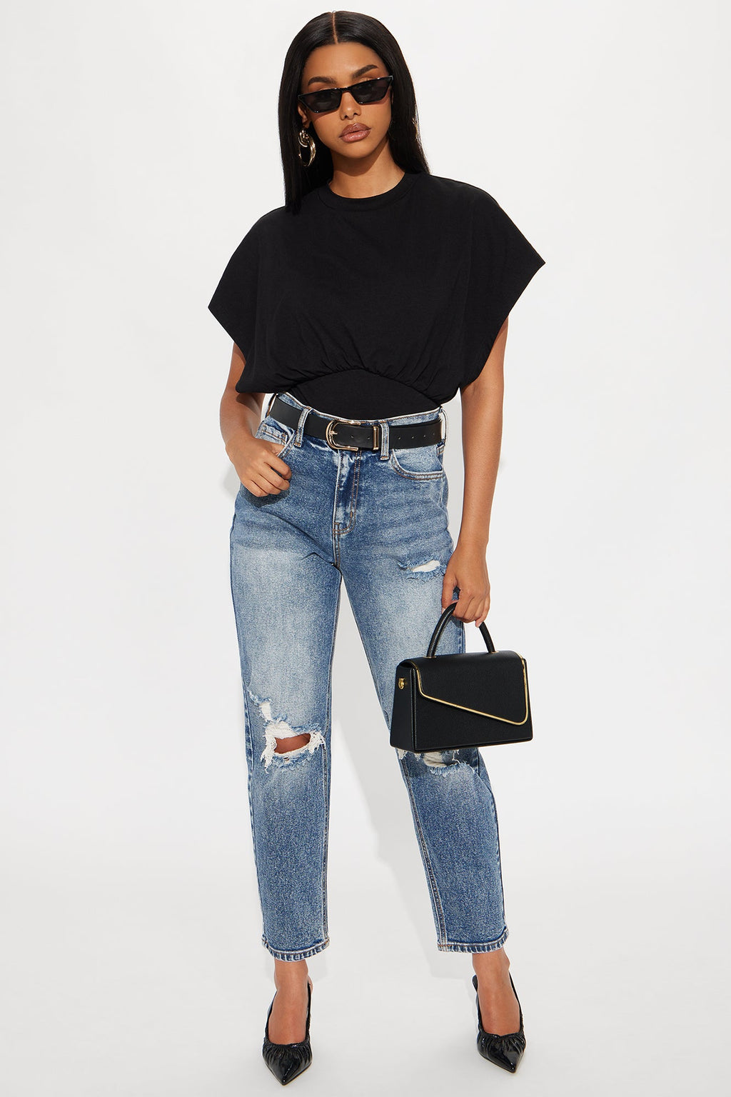 Raleigh Ripped Mom Jeans - Dark Wash