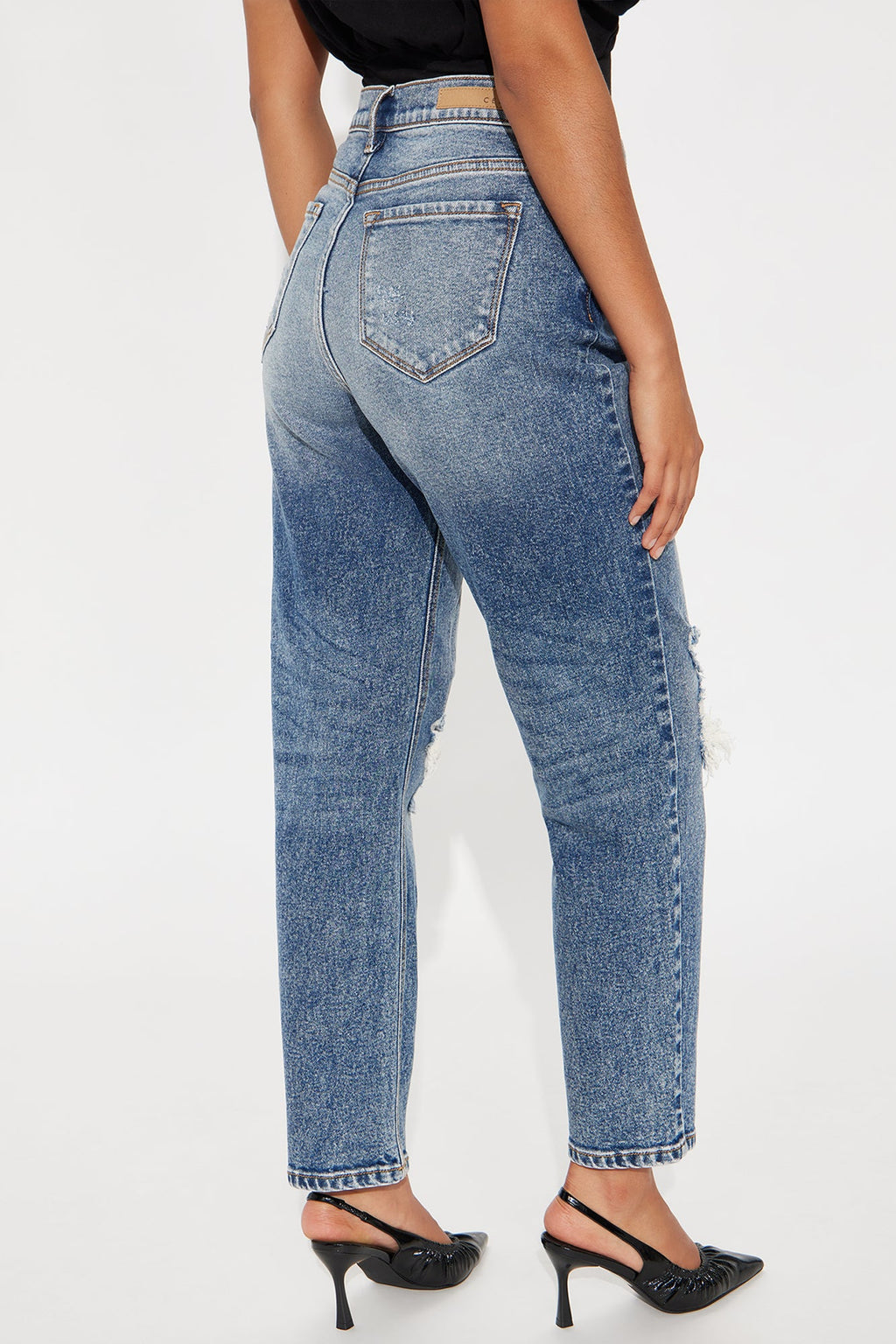 Raleigh Ripped Mom Jeans - Dark Wash