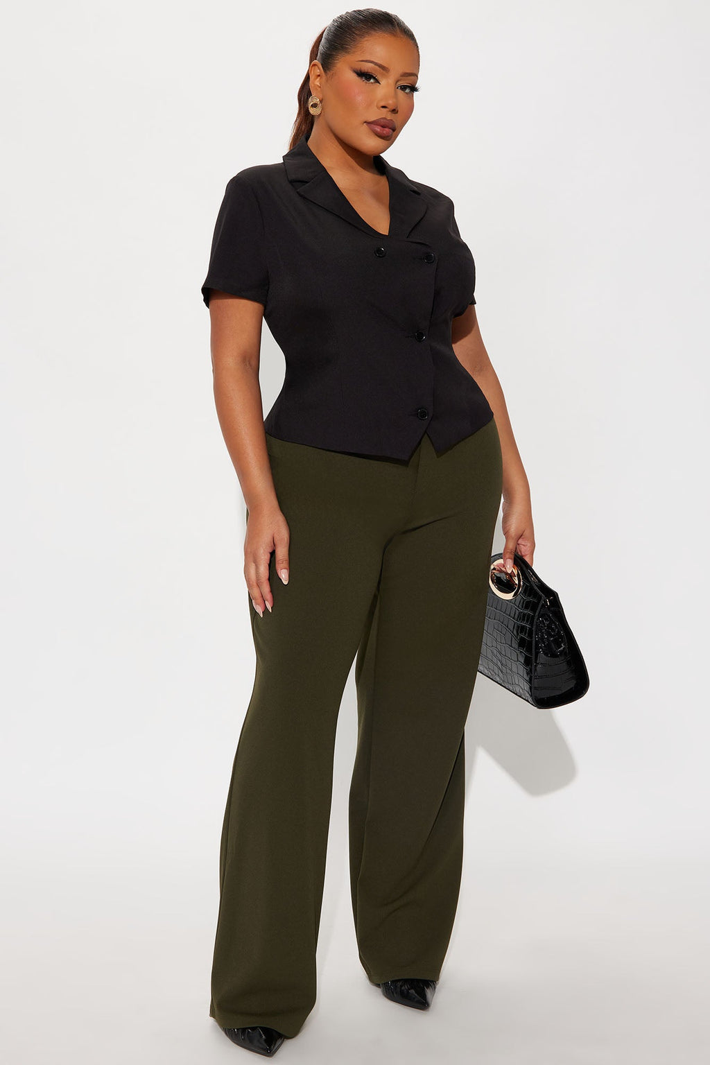 Office Tea Straight Leg Trouser Pant - Olive
