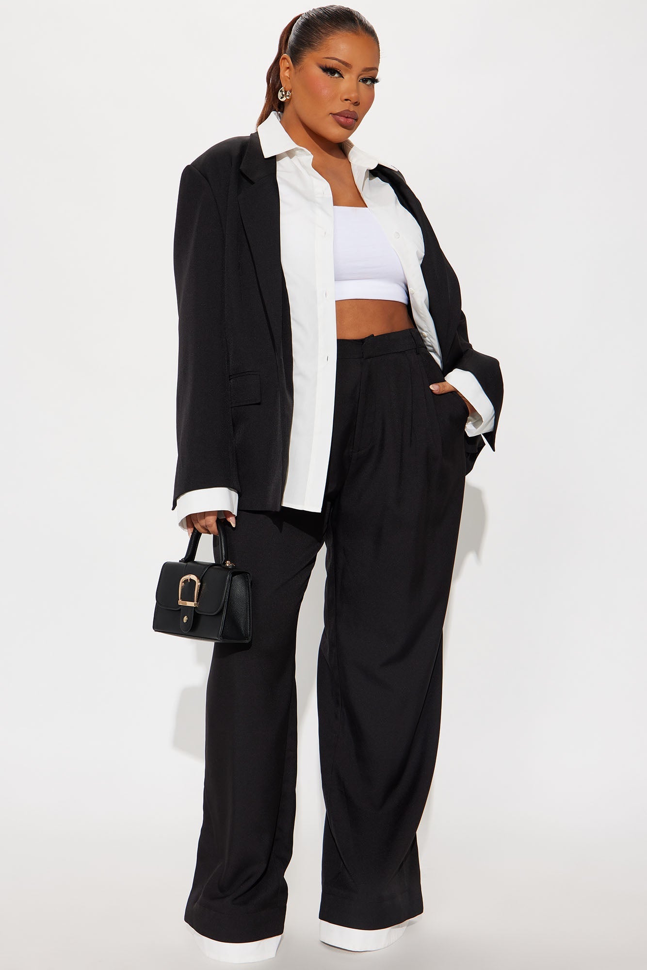 Put In Work Solid Oversized Blazer - Black/White