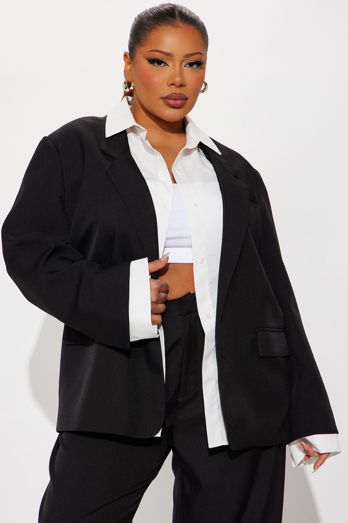 Put In Work Solid Oversized Blazer - Black/White