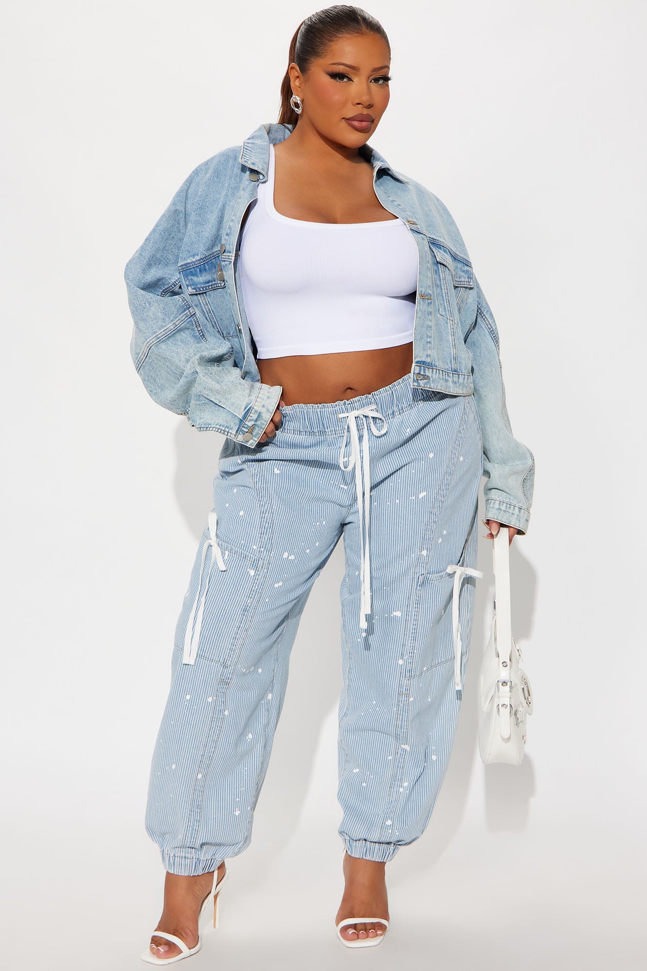 Verina Non Stretch Stripe Denim Joggers - Light Wash