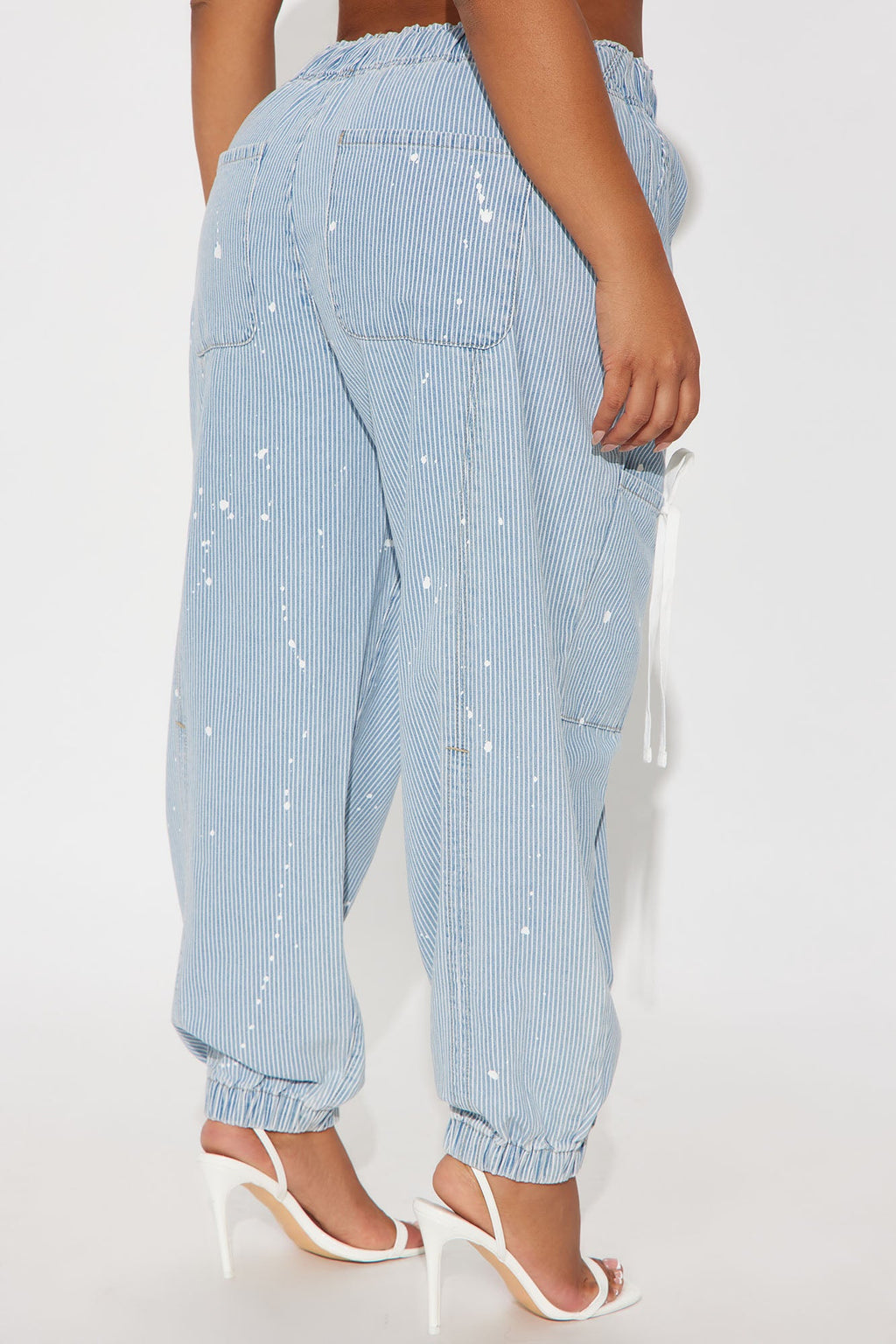 Verina Non Stretch Stripe Denim Joggers - Light Wash