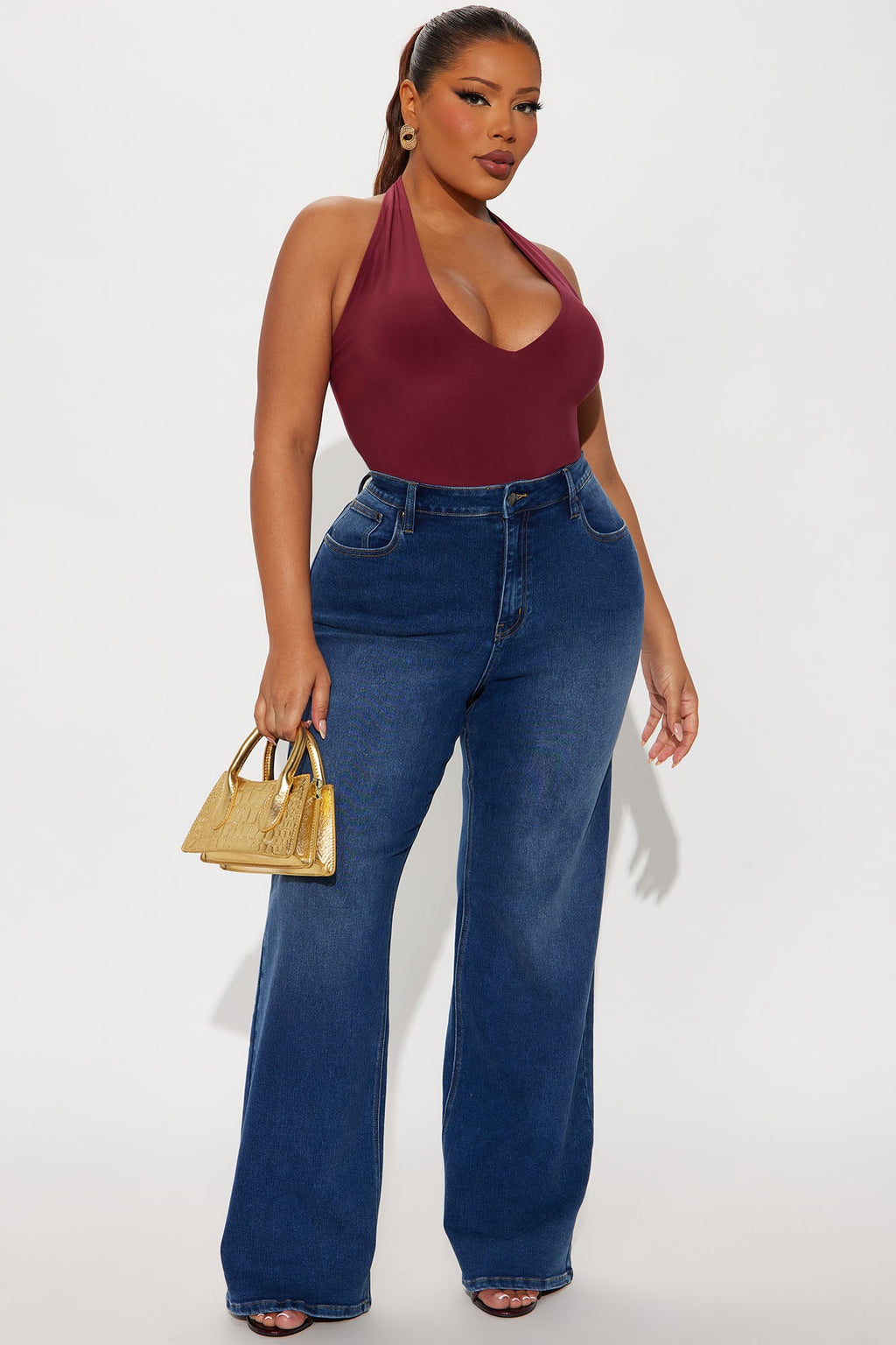 Make My Day Stretch Wide Leg Jeans - Dark Wash