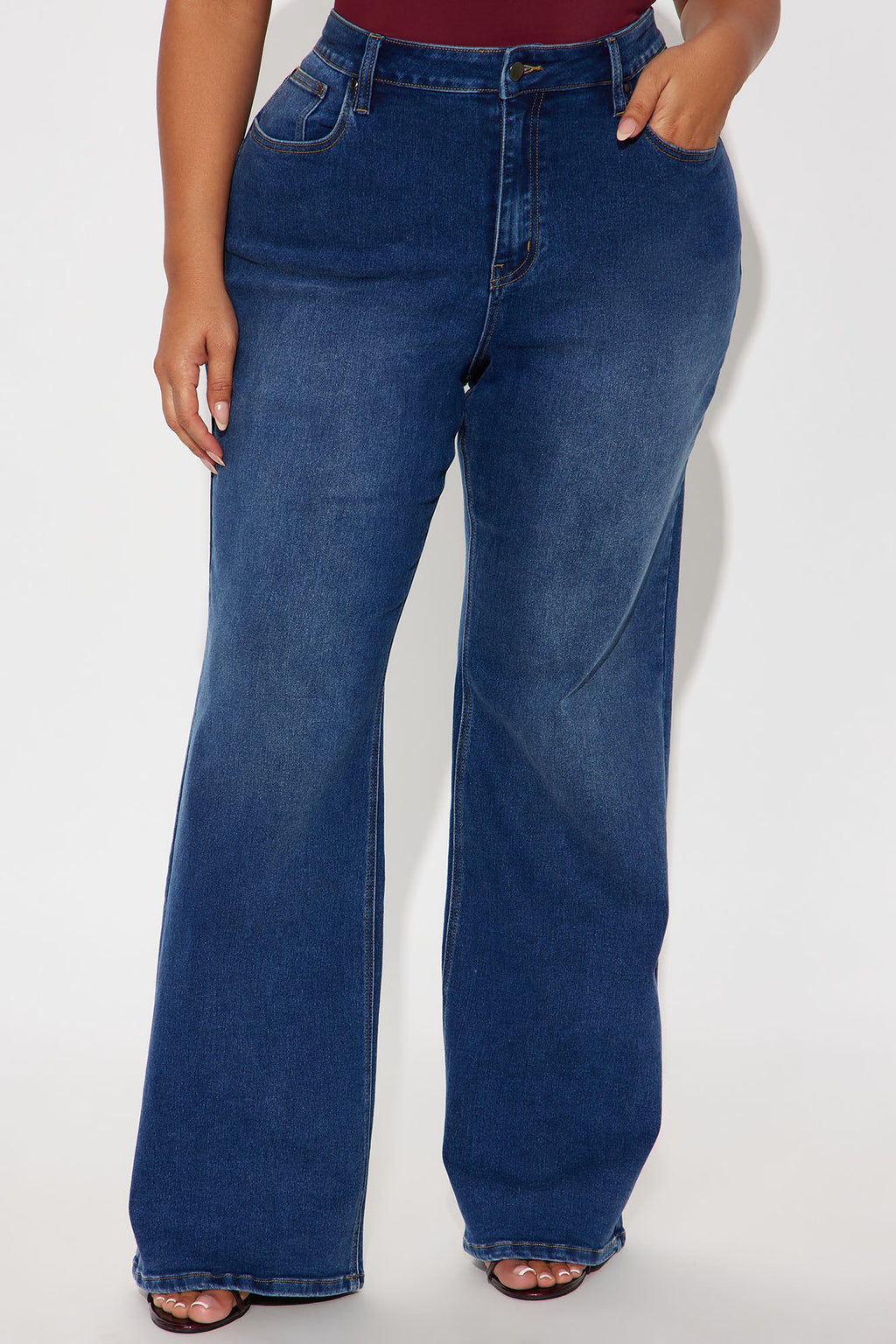 Make My Day Stretch Wide Leg Jeans - Dark Wash