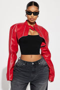 Jessie Faux Leather Cropped Bolero Jacket - Red