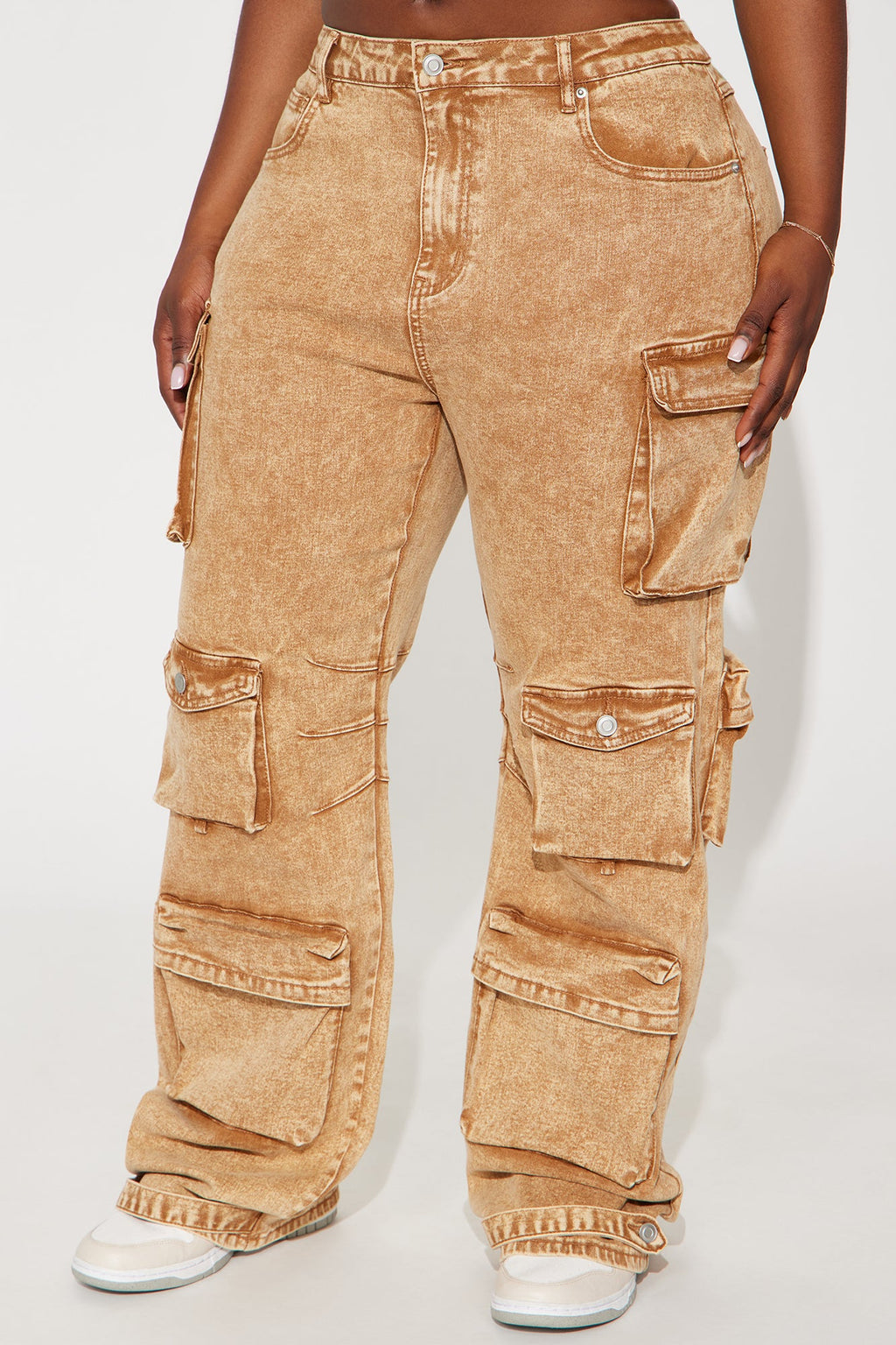 Devoted To It Stretch Cargo Straight Leg Jeans - Brown