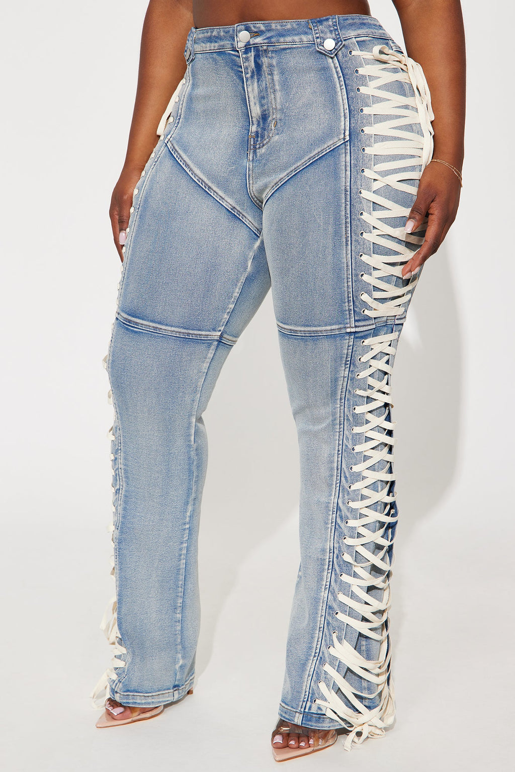 Jaw Dropper Stretch Lace Up Bootcut Jeans - Medium Wash