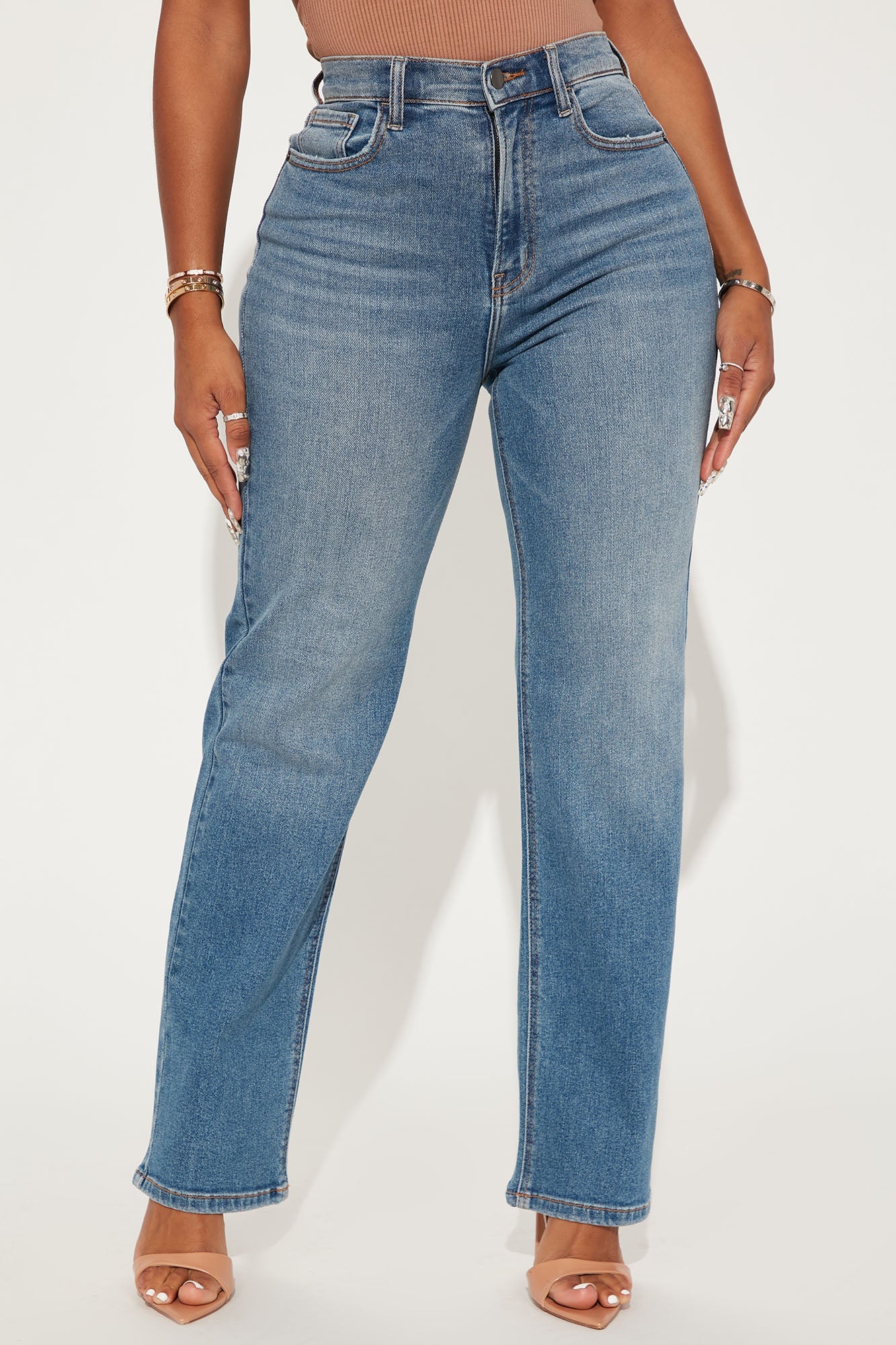Uptown Stretch High Rise Straight Leg Jeans - Medium Blue Wash