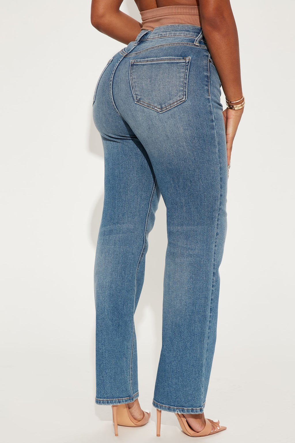 Uptown Stretch High Rise Straight Leg Jeans - Medium Blue Wash