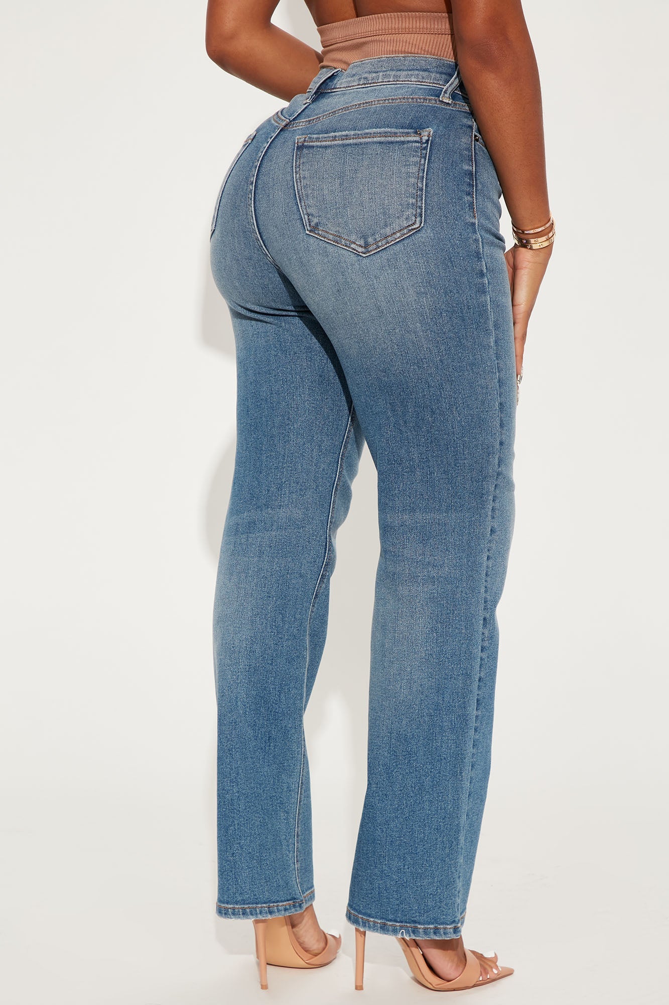 Uptown Stretch High Rise Straight Leg Jeans - Medium Blue Wash