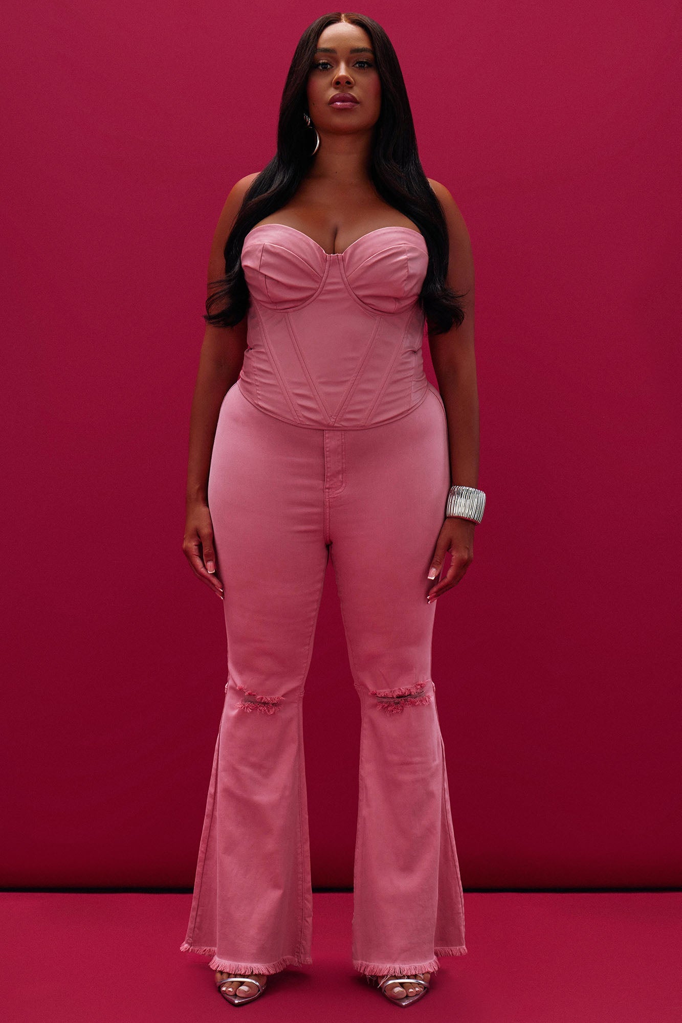 Mystery Solved Extreme Bell Bottom Jeans - Blush