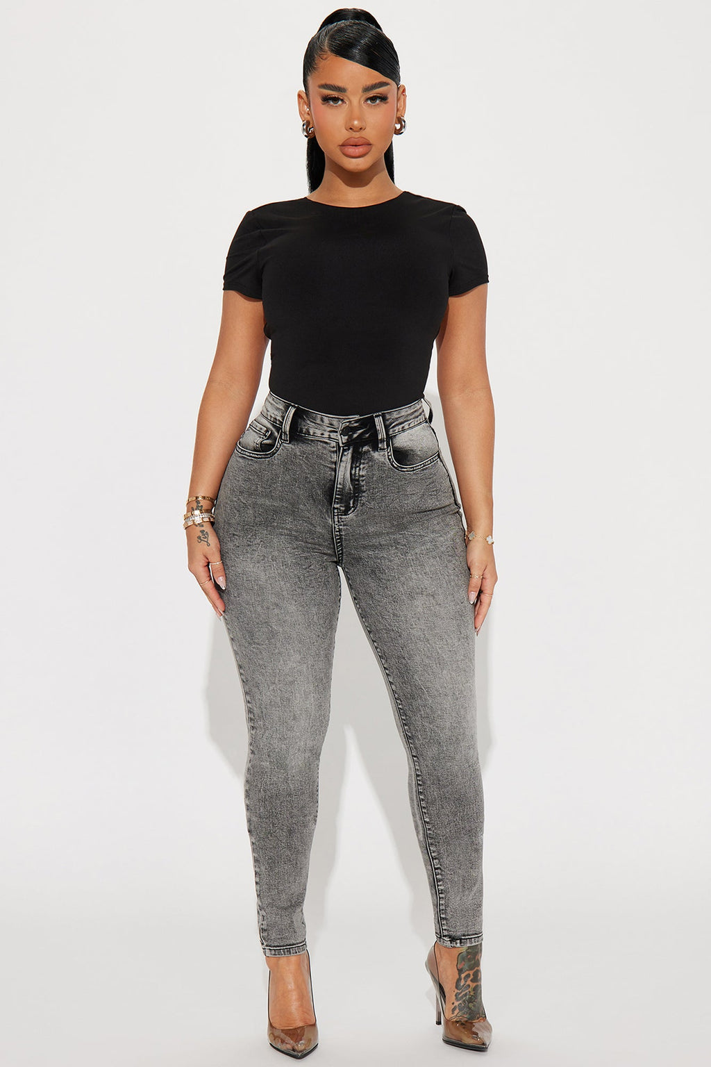 It's Giving High Stretch Curvy Skinny Jeans - Acid Wash Grey