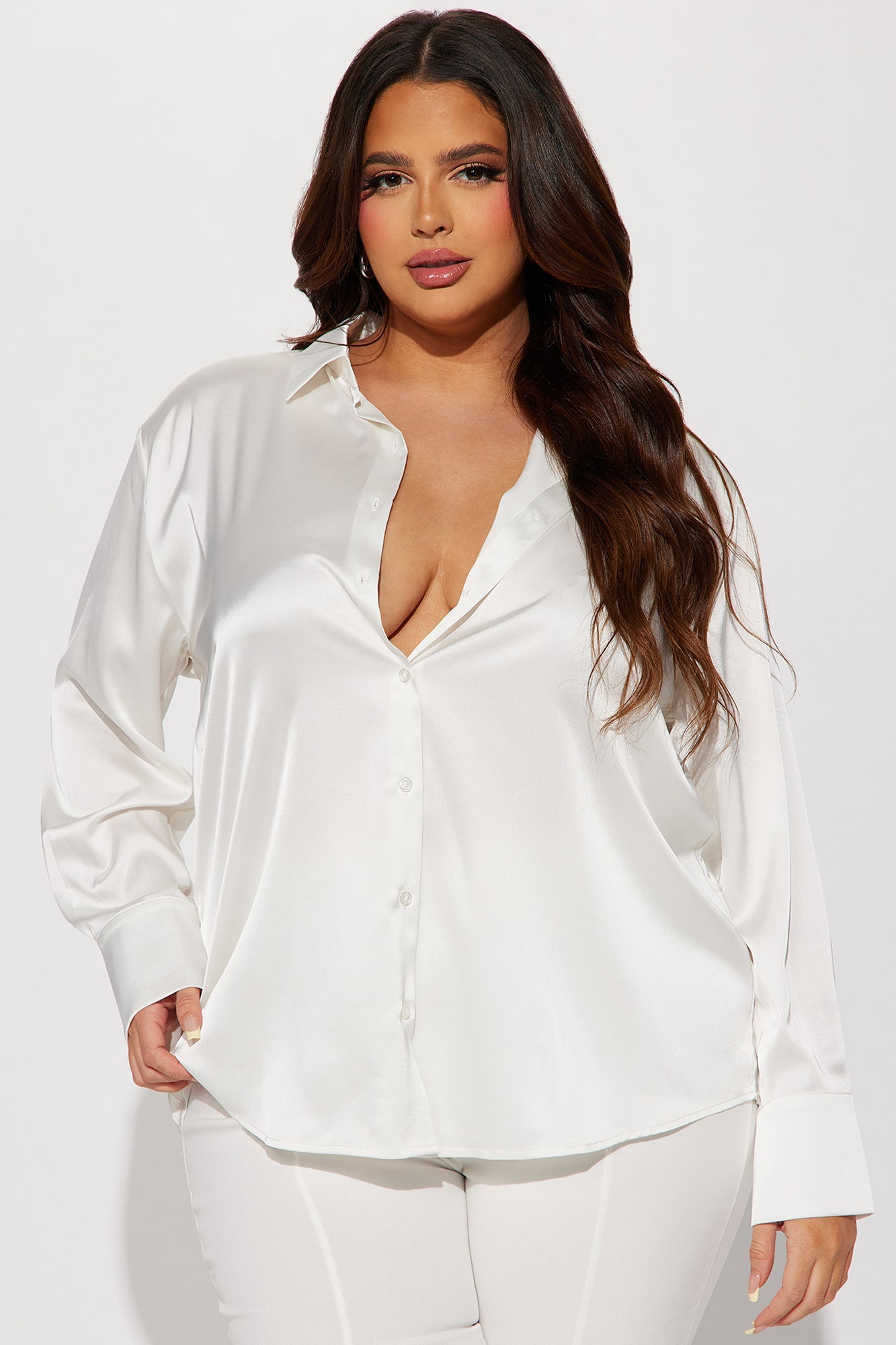 Feelin' Popular Satin Shirt - Ivory