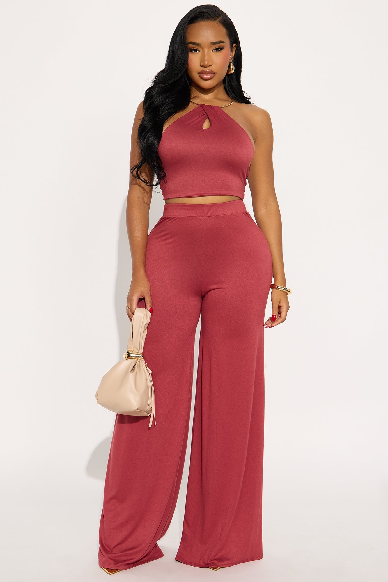 Dancing Queen Halter Pant Set - Marsala