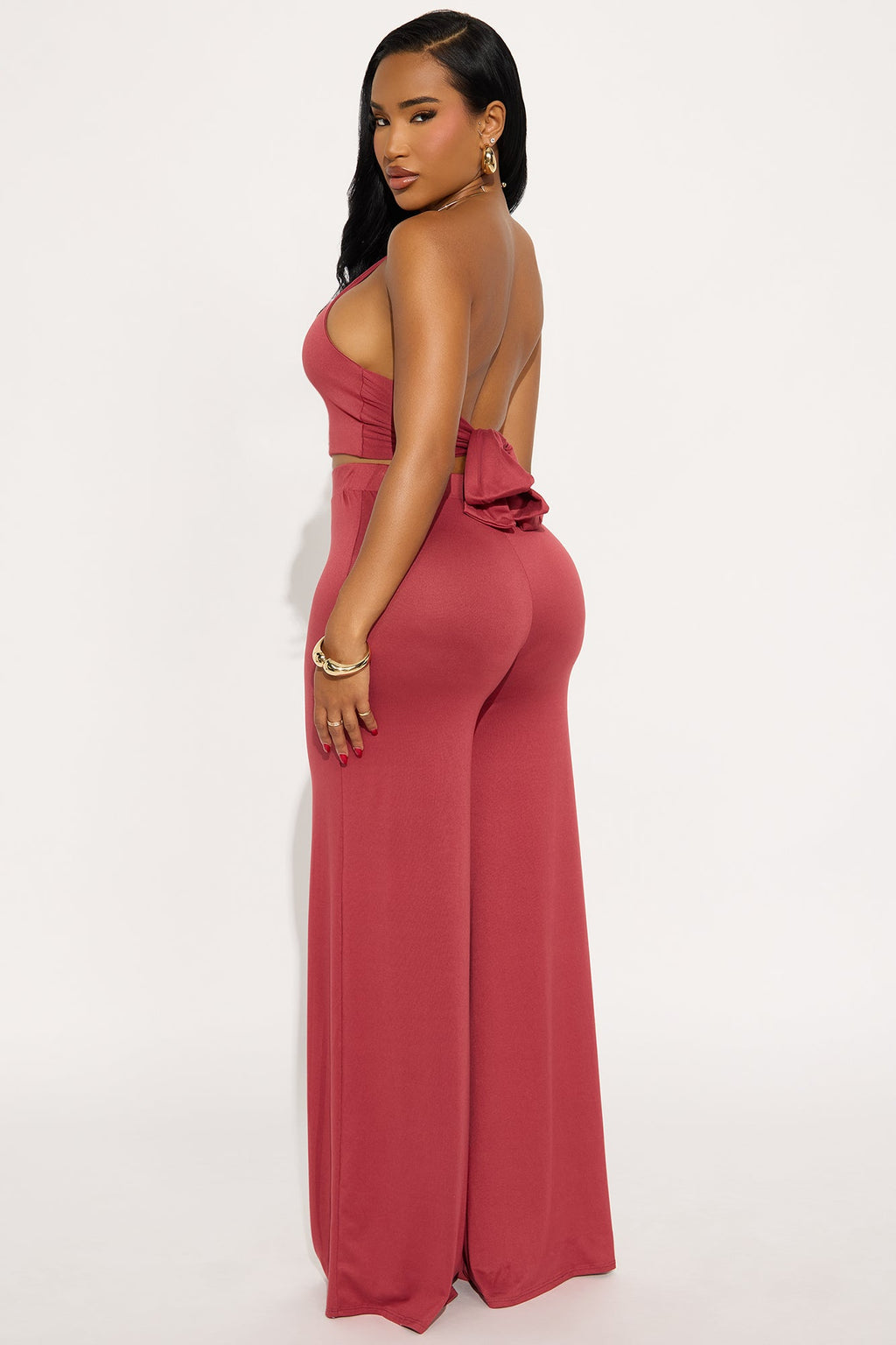 Dancing Queen Halter Pant Set - Marsala