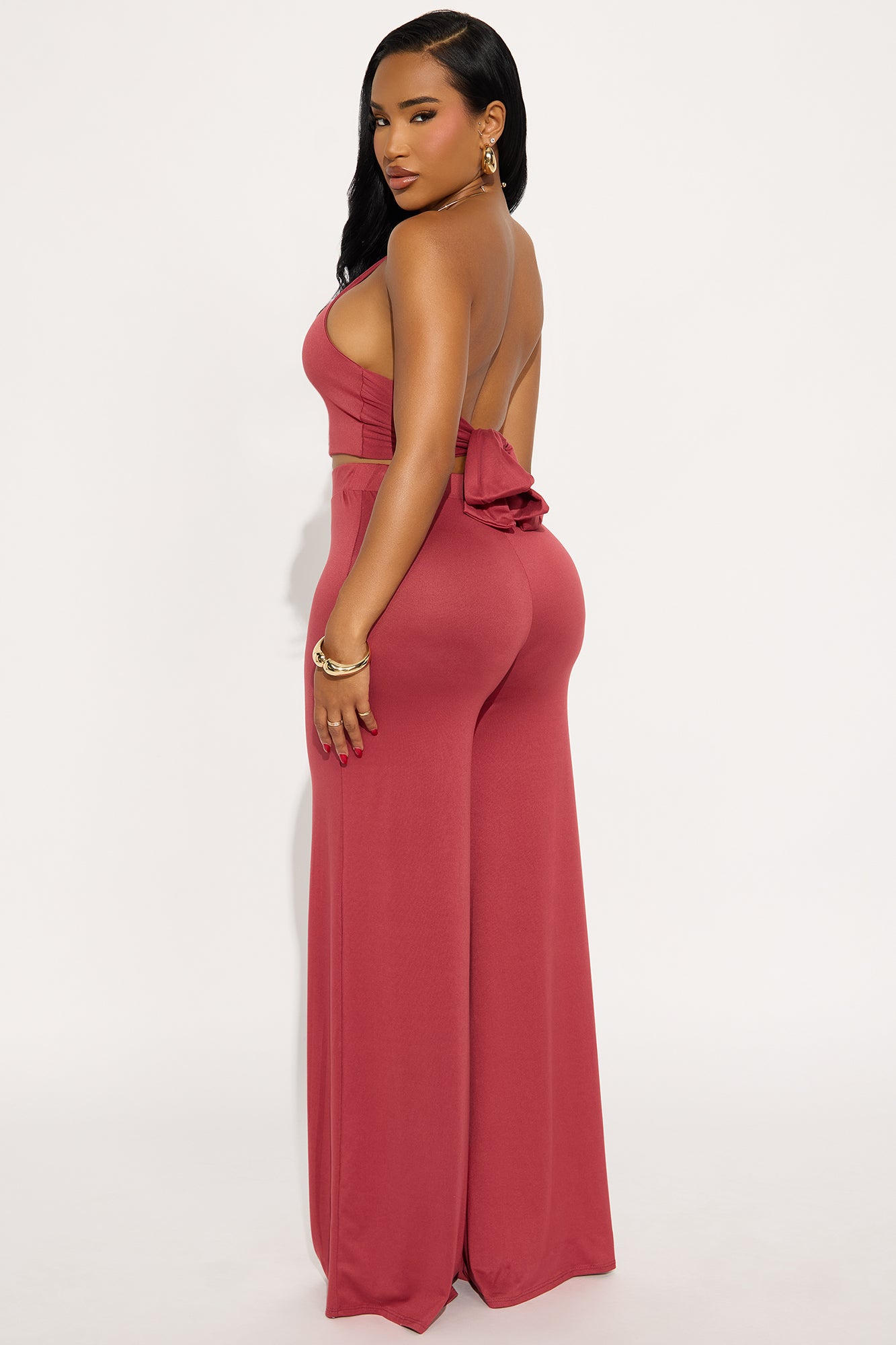 Dancing Queen Halter Pant Set - Marsala