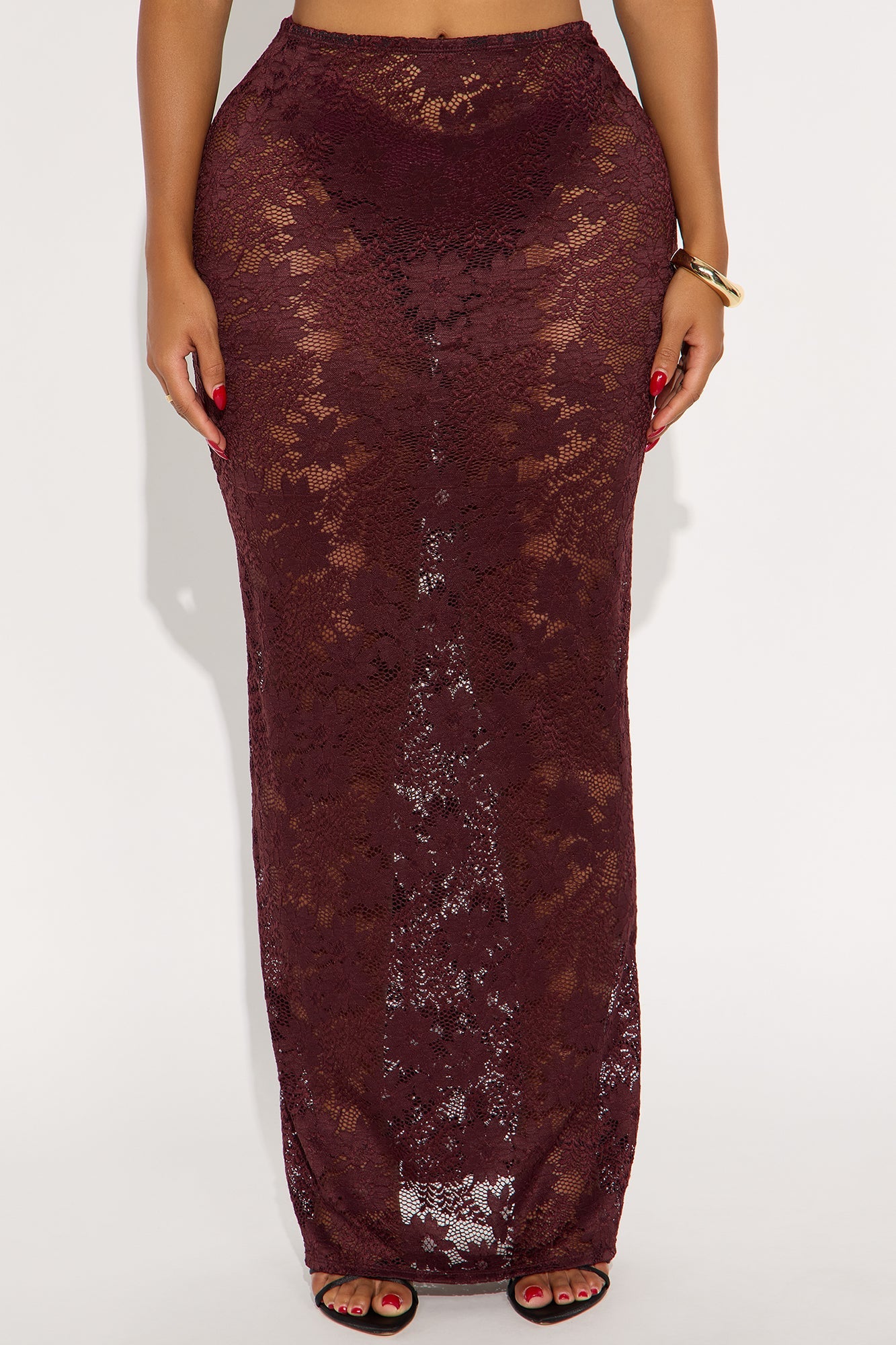 Lost In Lace Sheer Maxi Skirt - Chocolate