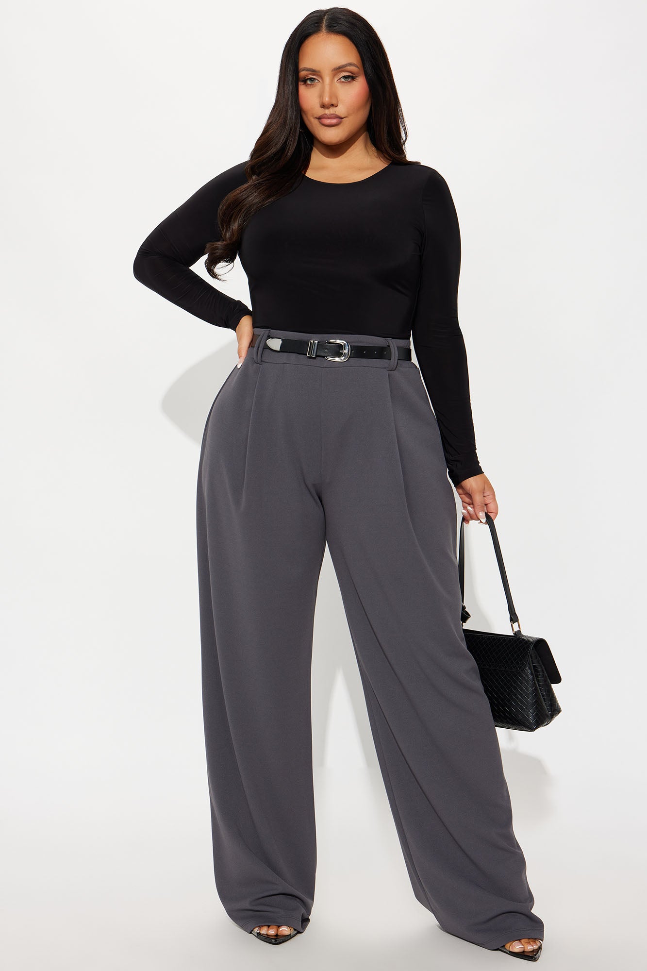 Late To The Meeting Wide Leg Trouser Pant - Charcoal