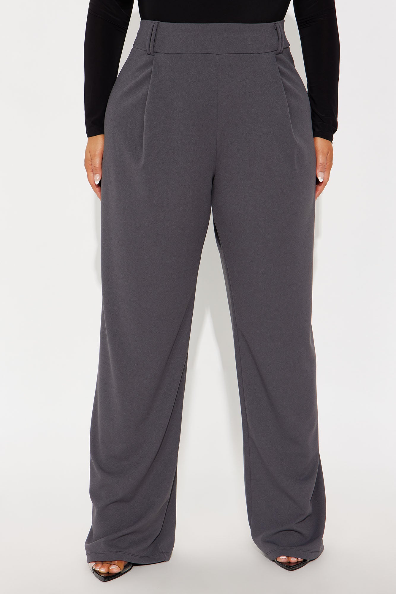 Late To The Meeting Wide Leg Trouser Pant - Charcoal