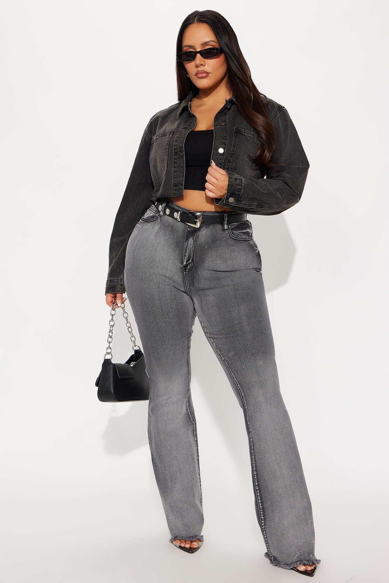 Tall Highest Stakes Stretch Flare Jeans - Black Wash