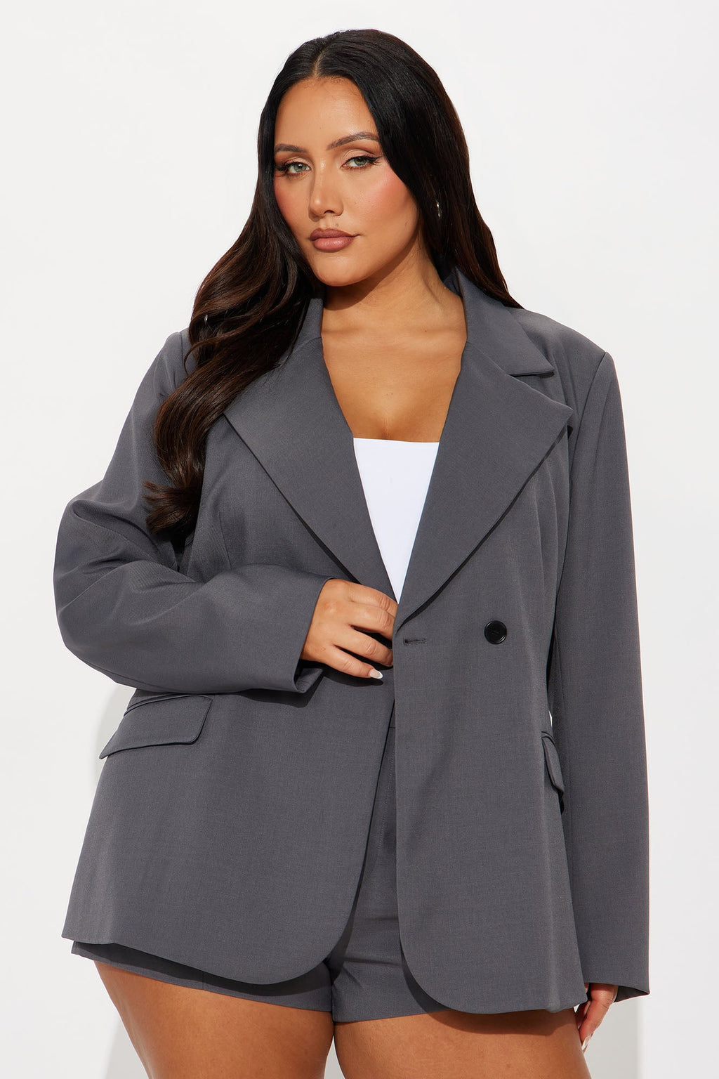 Ines Cinched Waist Asymmetrical Blazer - Grey