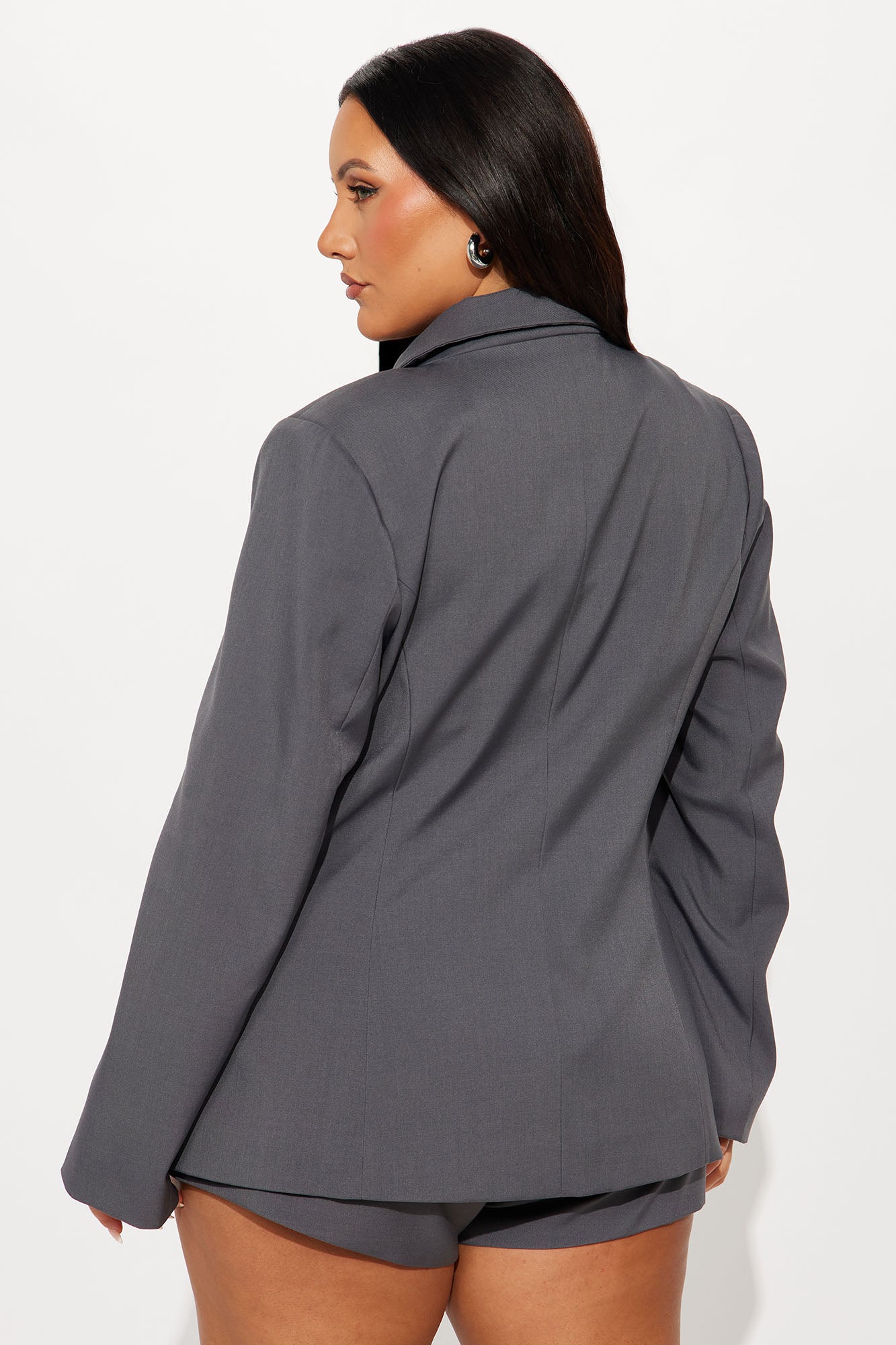 Ines Cinched Waist Asymmetrical Blazer - Grey