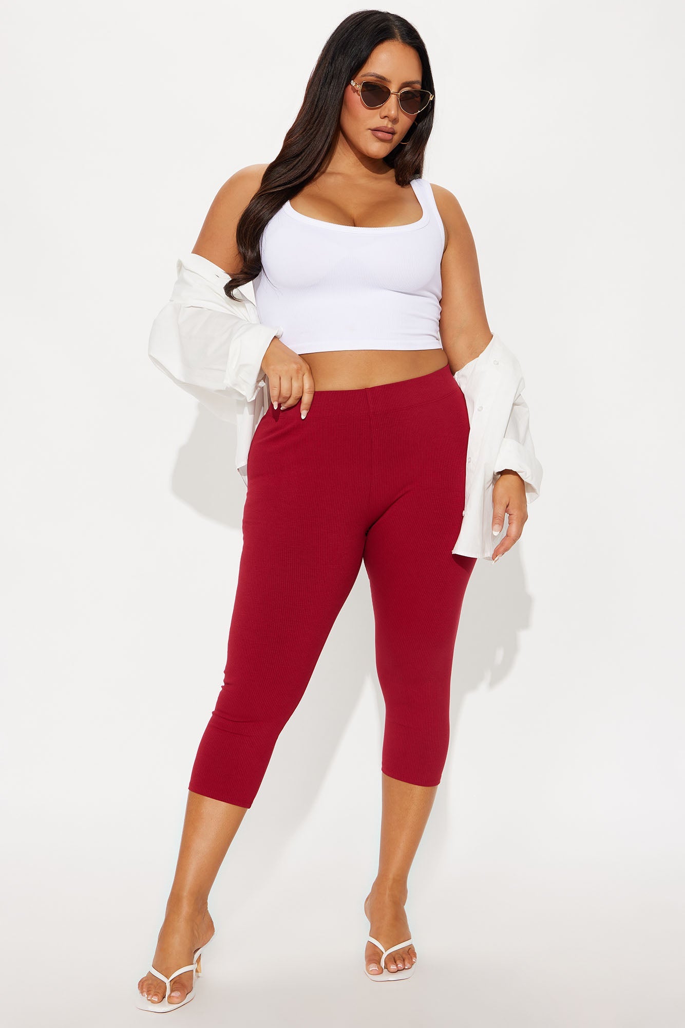 Tory Rib Heavy Contoured High Waisted Capri Legging - Red