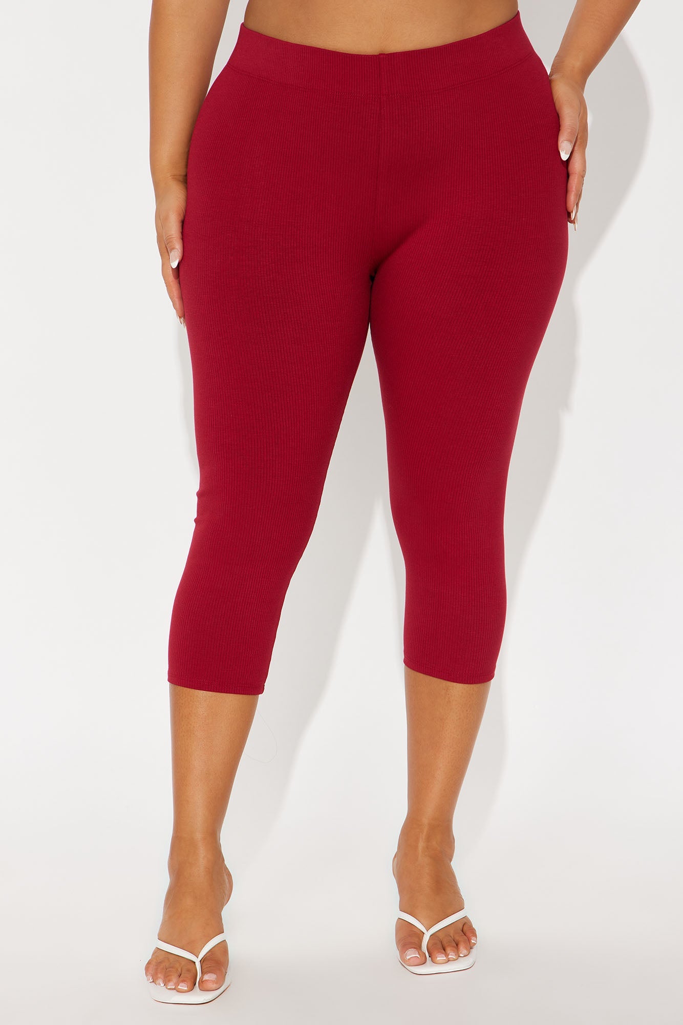 Tory Rib Heavy Contoured High Waisted Capri Legging - Red