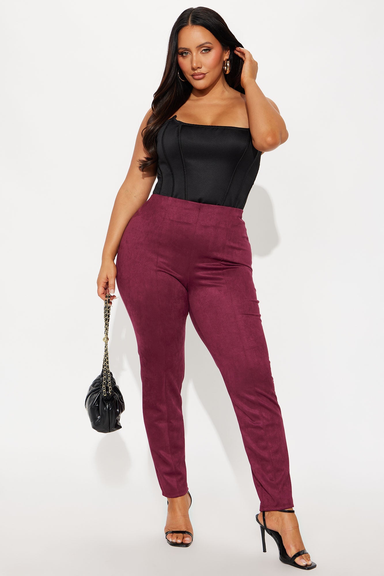Tell Me A Secret Faux Suede Skinny Pant - Burgundy