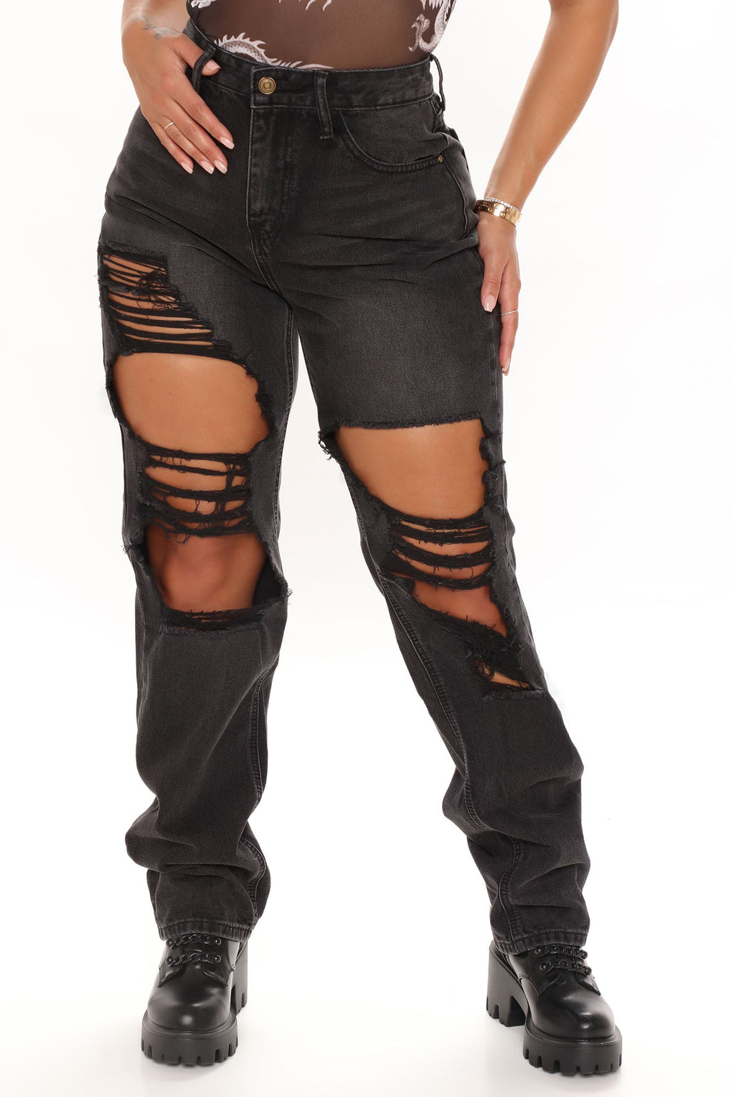 Keep On Dancing Distressed Boyfriend Jeans - Black
