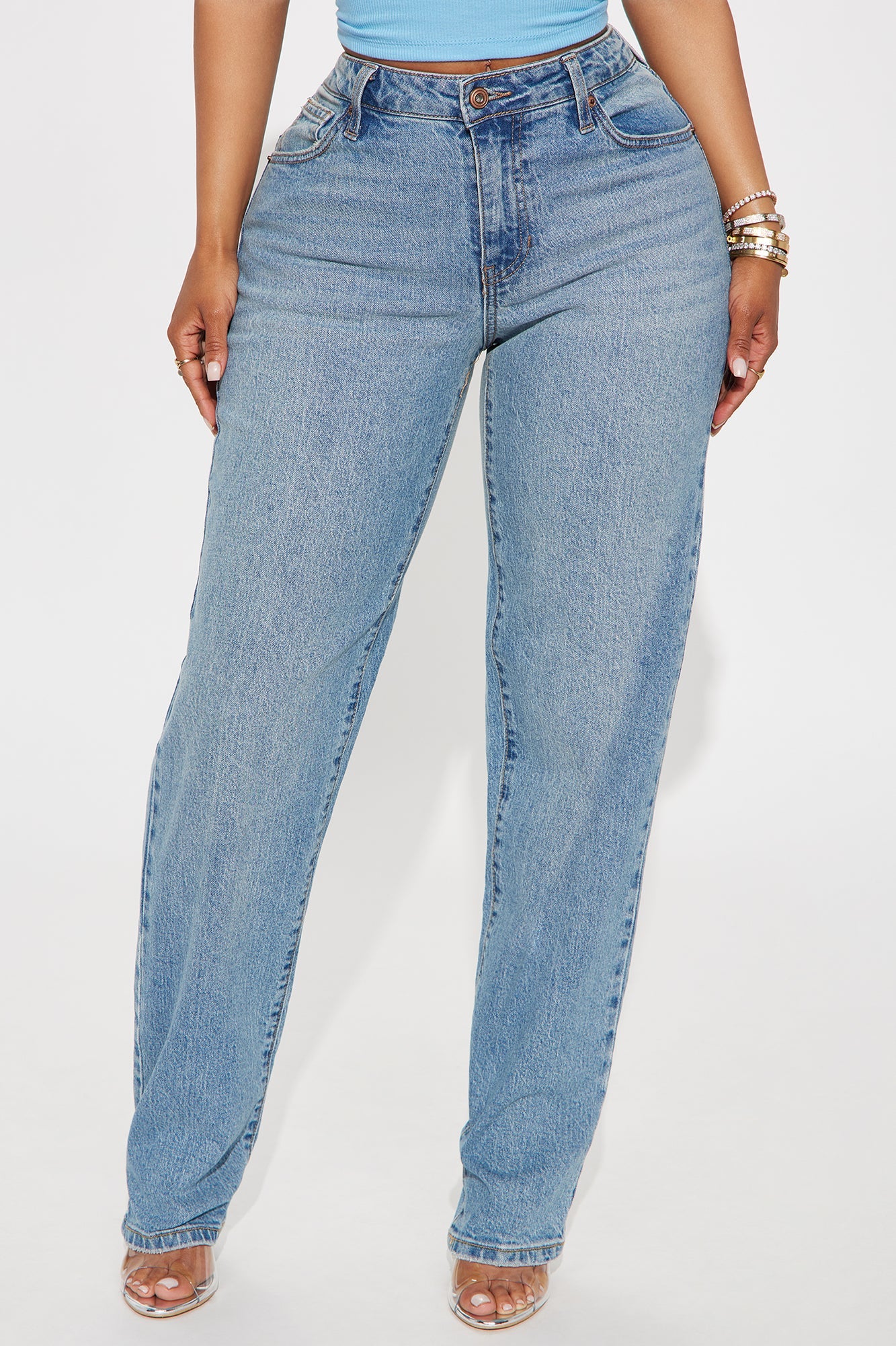 Let It Happen Slim Straight Leg Jeans - Medium Wash