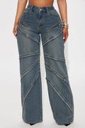 Most Magnetic Womens Wide Leg Loose Jeans - Vintage Wash