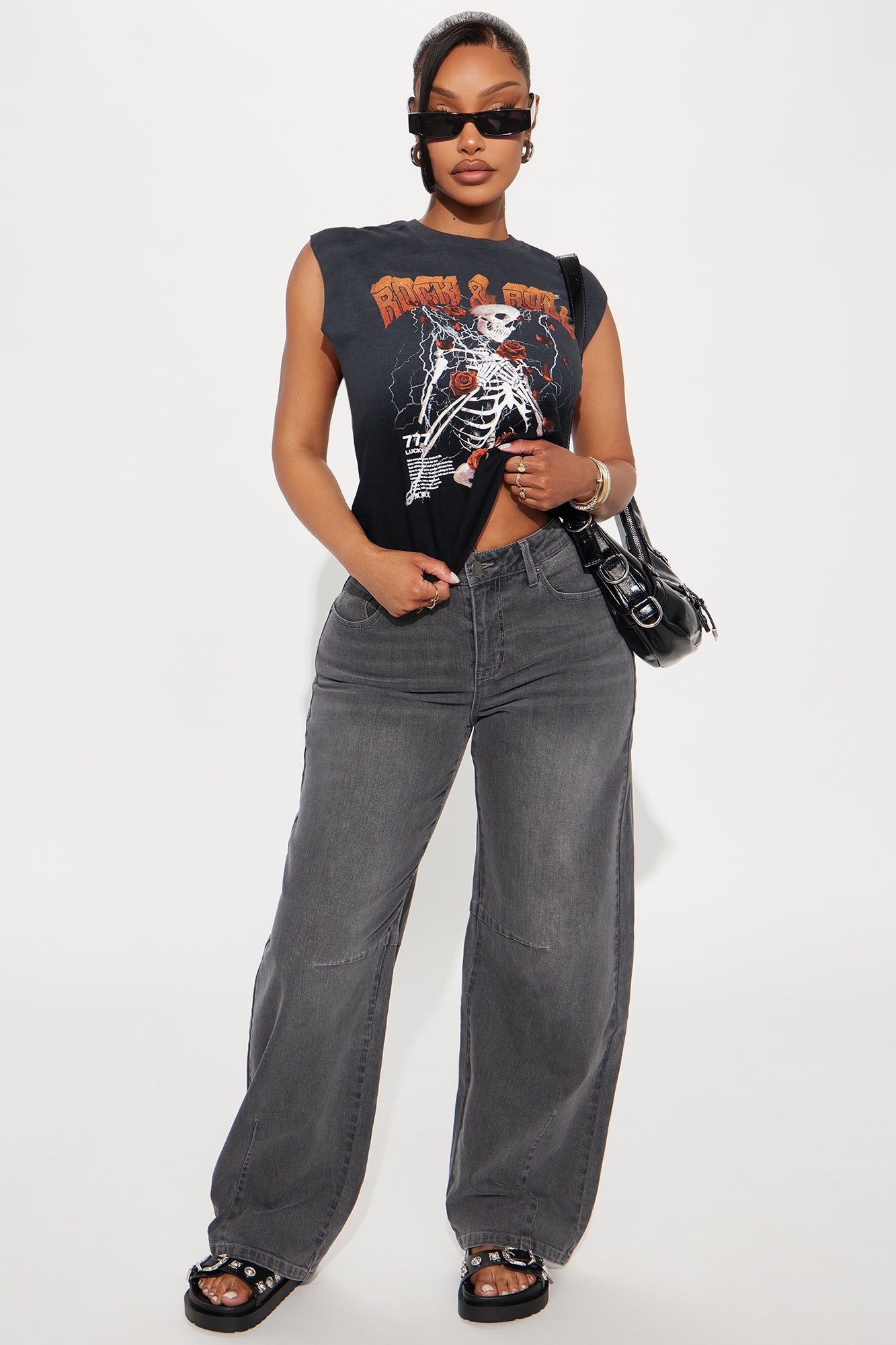 Break It Off Barrel Leg Jeans - Dark Grey