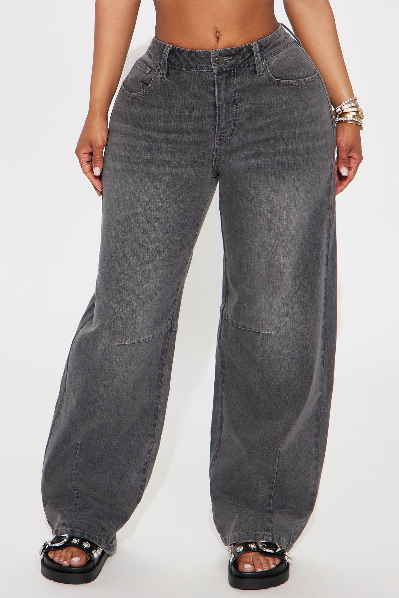 Break It Off Barrel Leg Jeans - Dark Grey