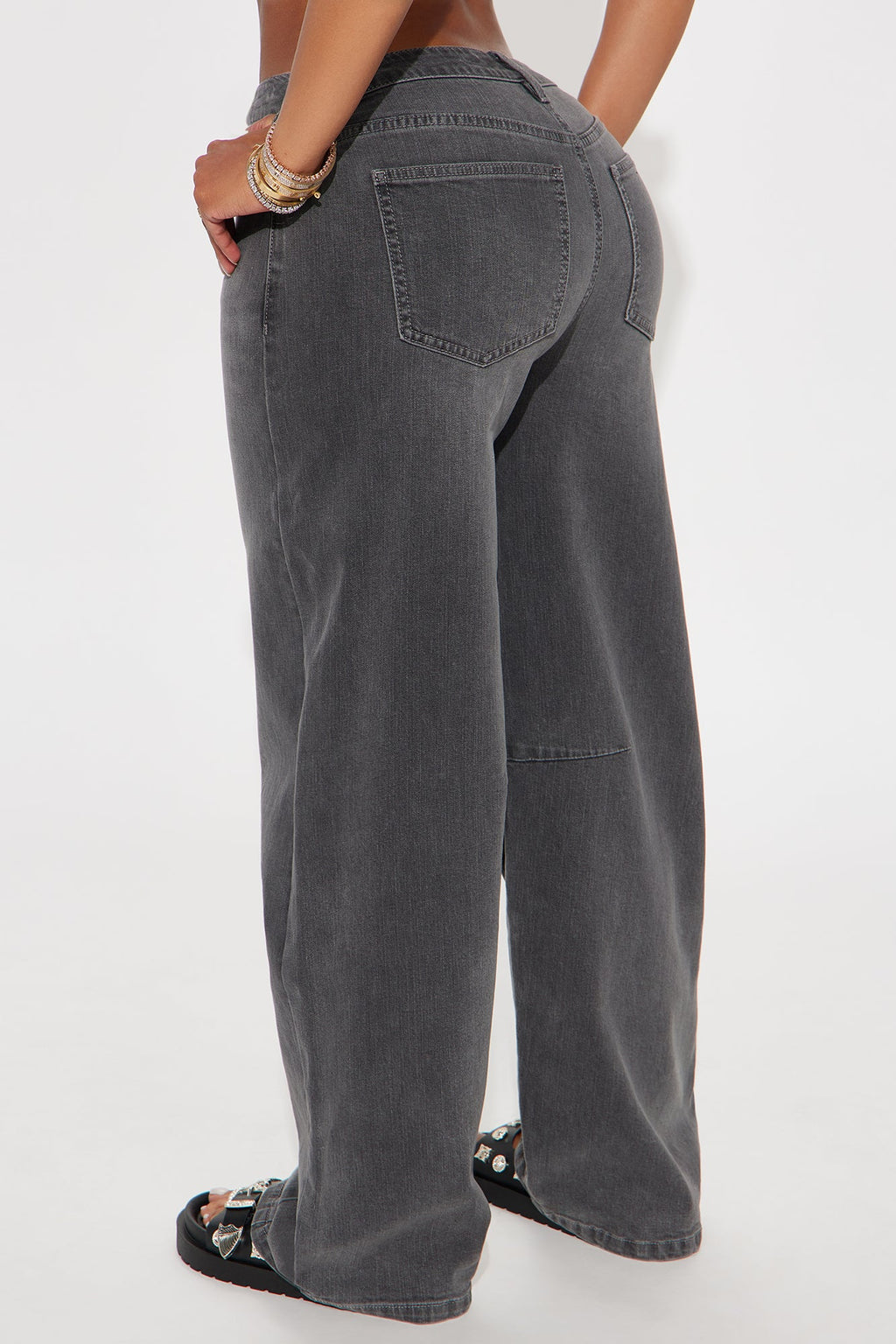 Break It Off Barrel Leg Jeans - Dark Grey