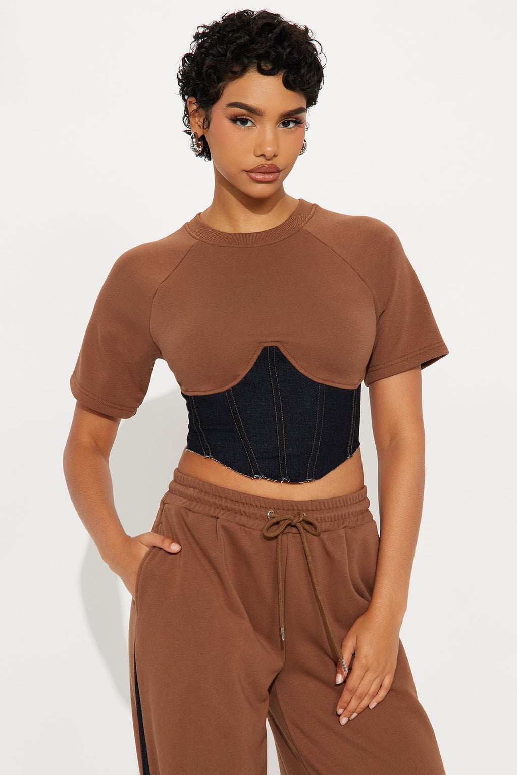 True Believer Corset Tee Pant Set - Brown