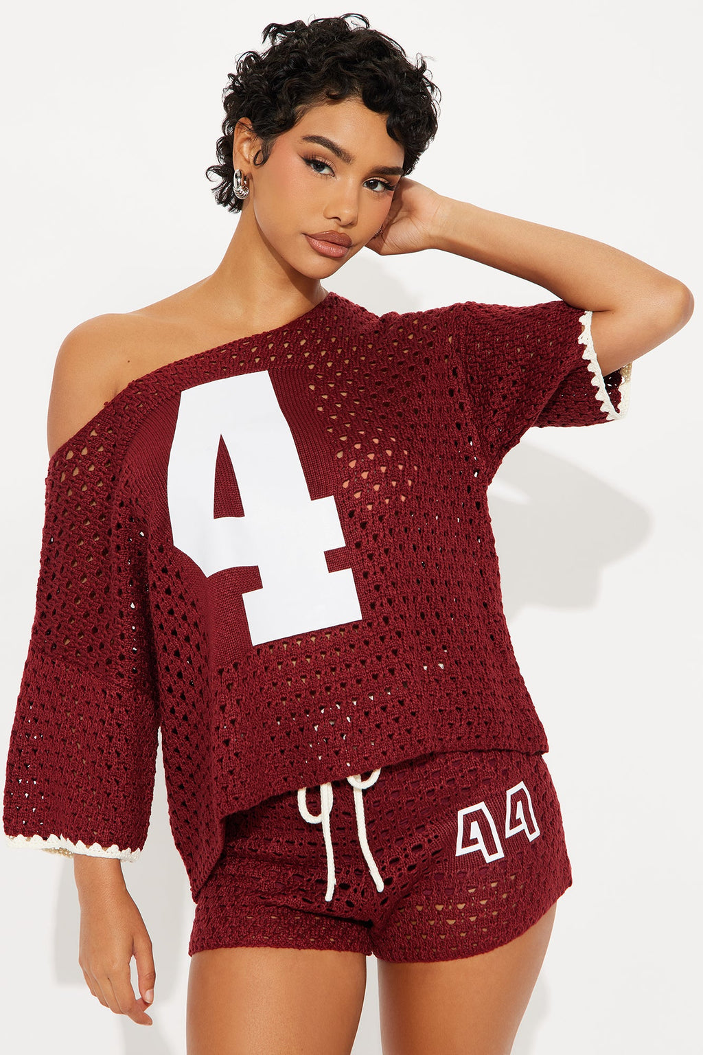4 The Win Crochet Short Sey - Burgundy