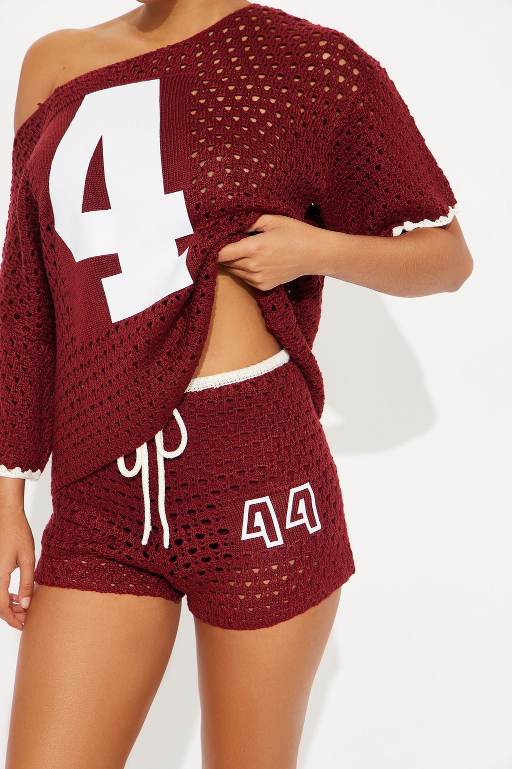 4 The Win Crochet Short Sey - Burgundy