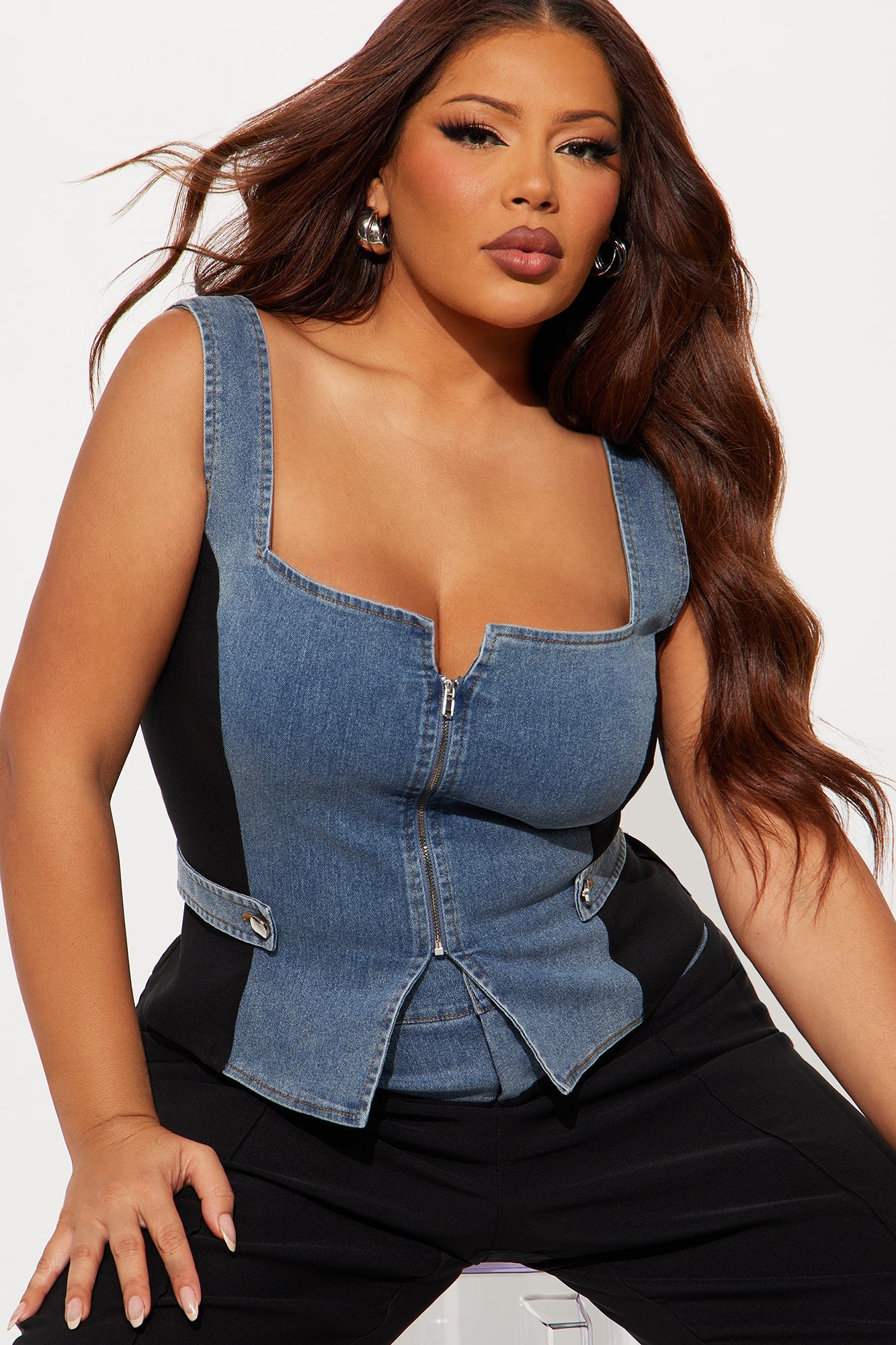 Shayla Denim Mix Wide Leg Pant Set - Black