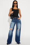 Tall Coldwater Canyon Stretch Ripped Wide Leg Jeans - Dark Wash