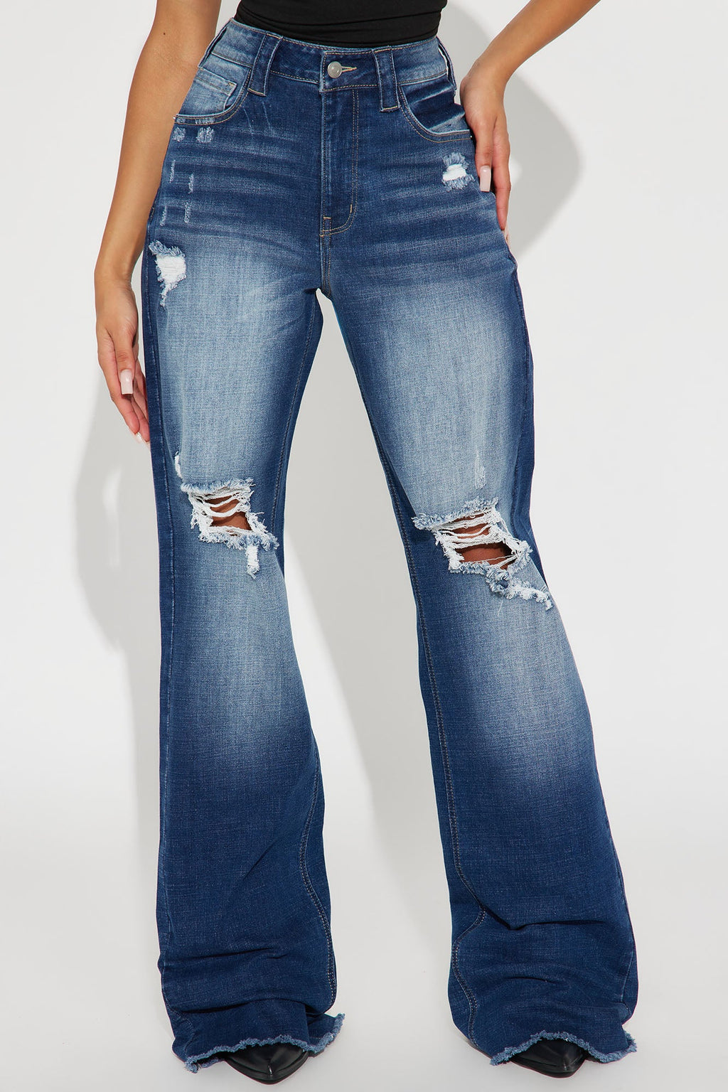Tall Coldwater Canyon Stretch Ripped Wide Leg Jeans - Dark Wash