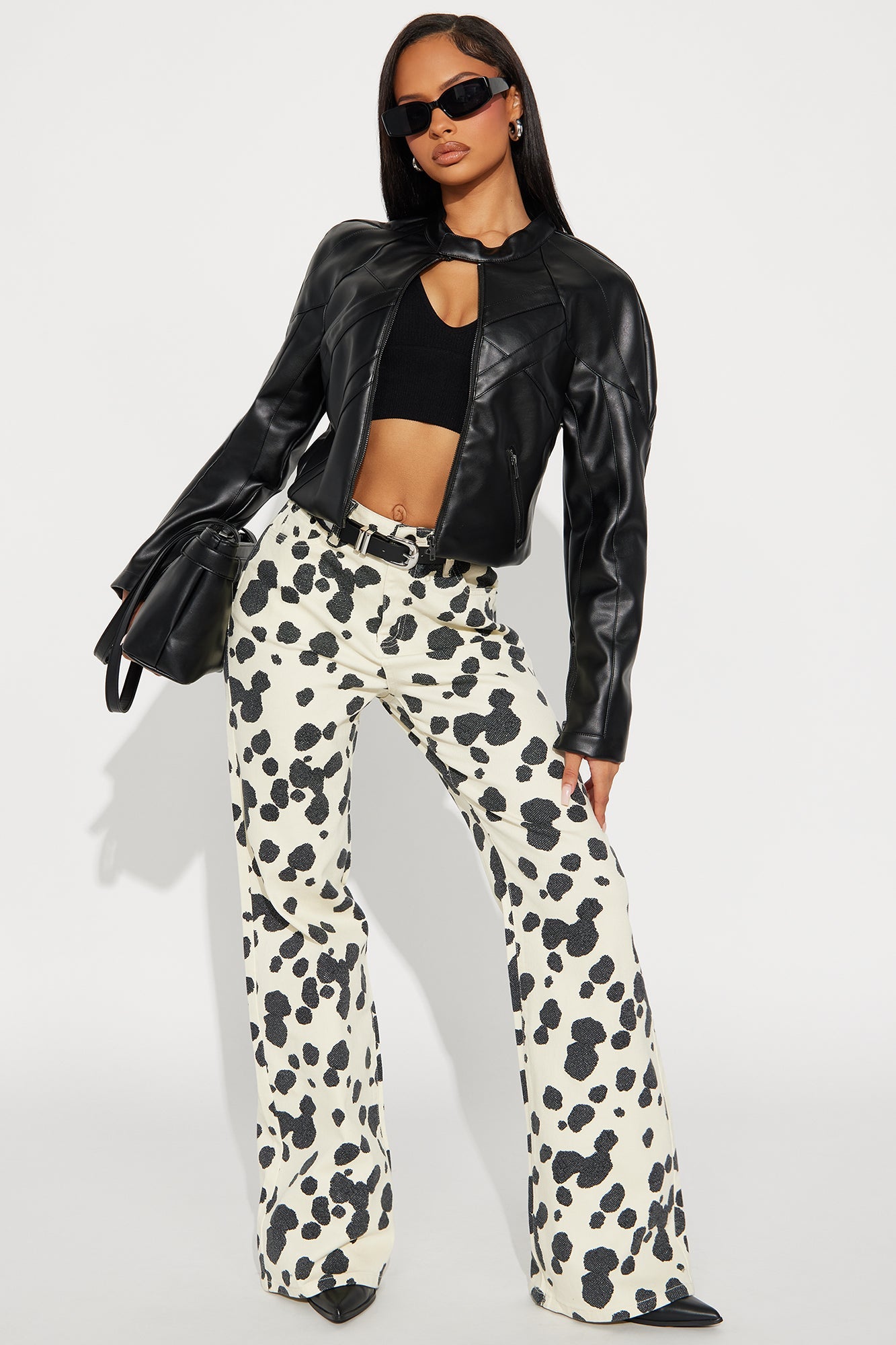 Something Sweet Printed Flare Jeans - Black/White