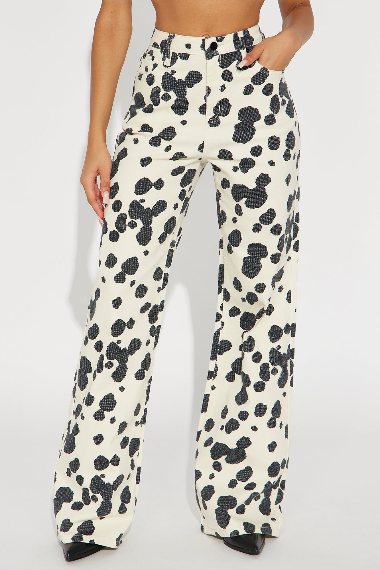 Something Sweet Printed Flare Jeans - Black/White